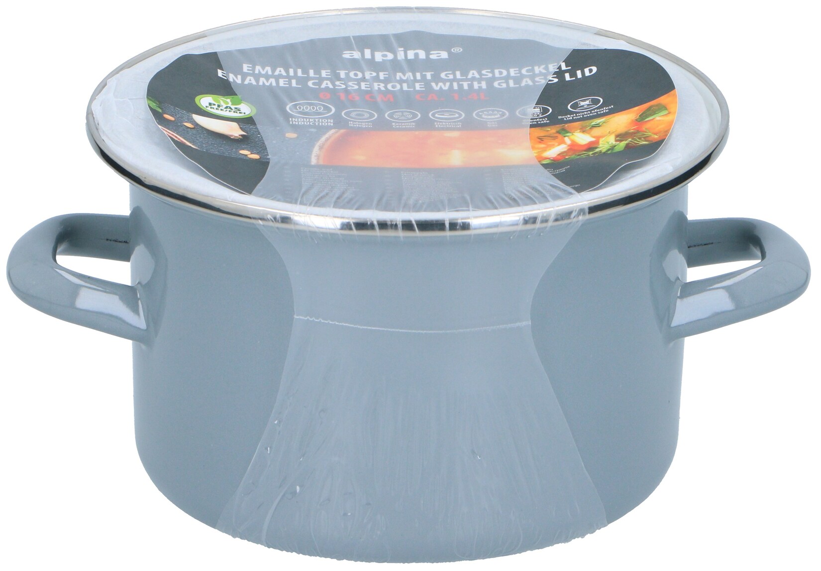 Emaille Kochtopf 16 cm grau