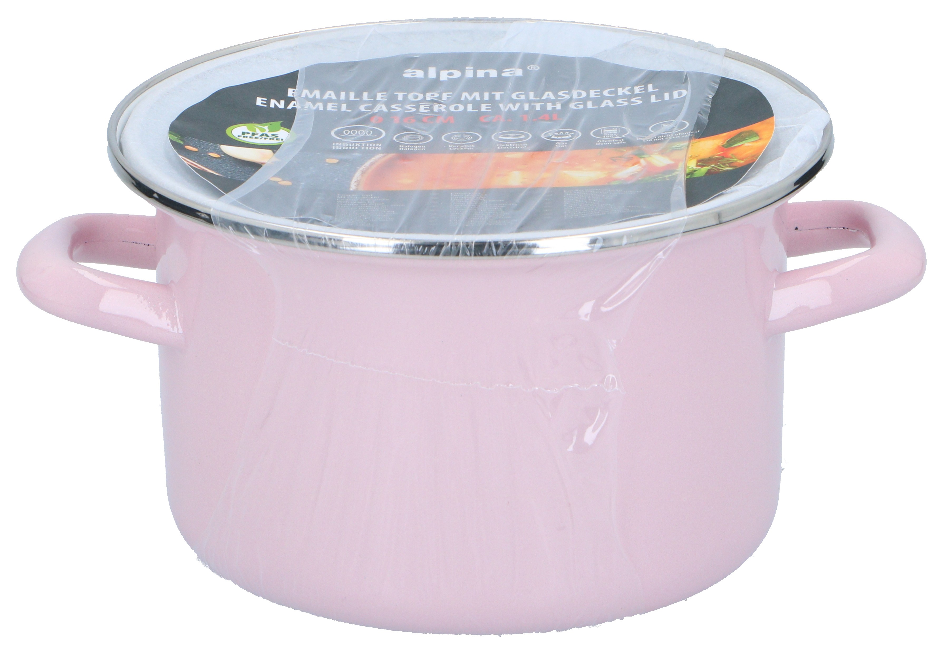 Alpina Emaille Kochtopf 16 cm pink - Bild 1