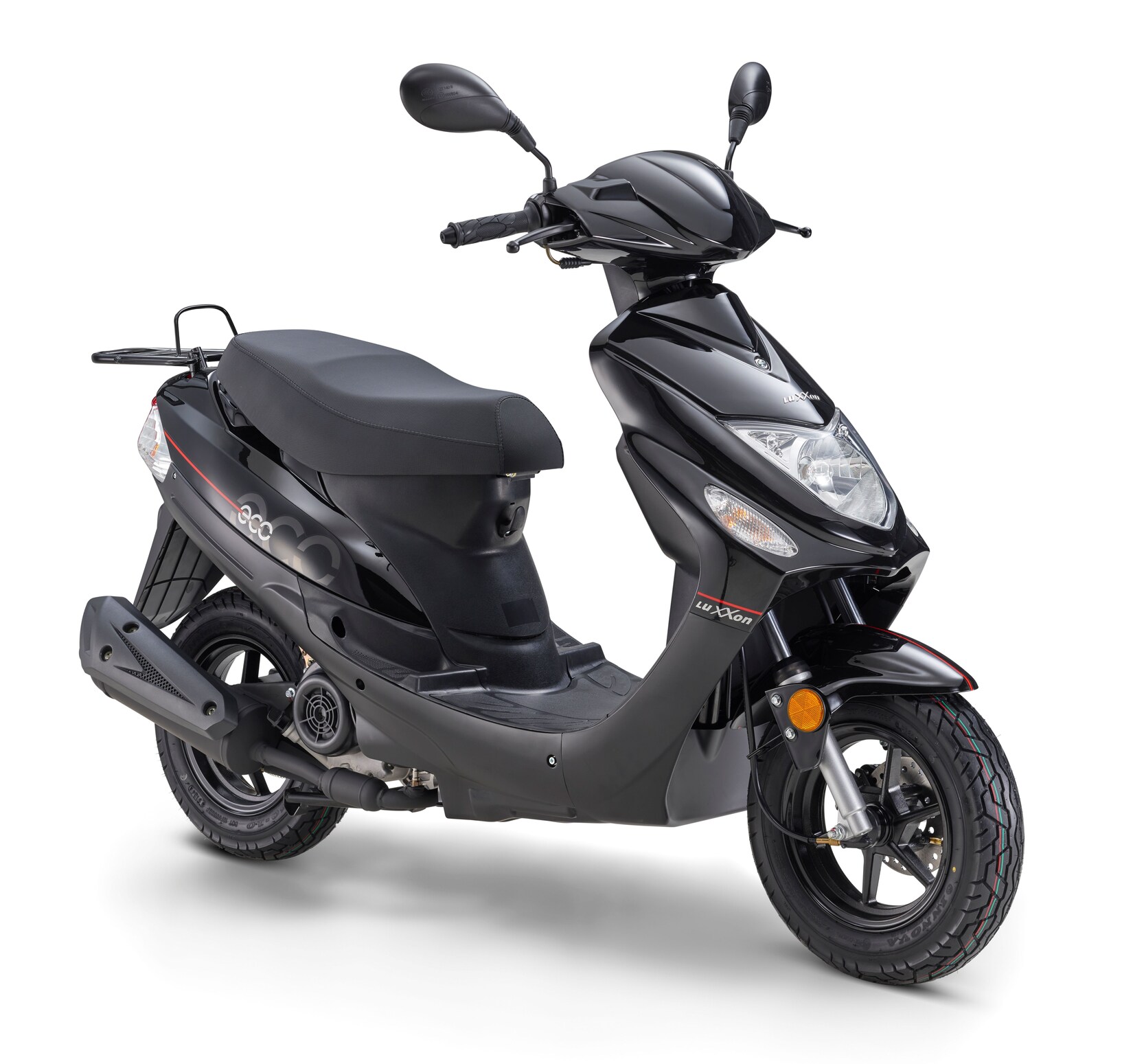 LuXXon Motorroller ECO (45km/h) E5 EFI, schwarz - 50ccm 4-Takt, 2,2kW/3PS, 1,9l/100km, 10" Reifen, mit Staufach, StVZO