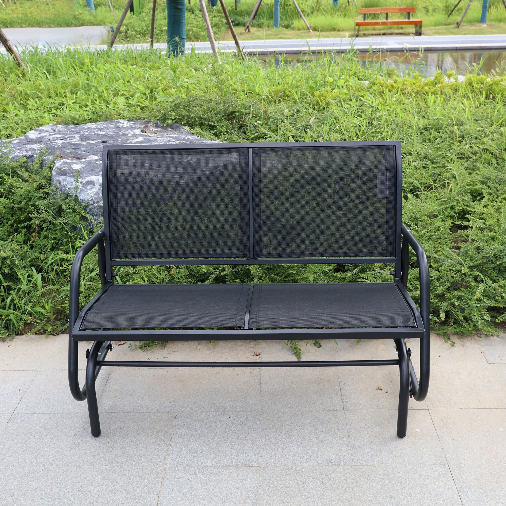 2-Sitzer Garten Schaukelbank, ca. 120 x 70 x 83 cm - Schwarz