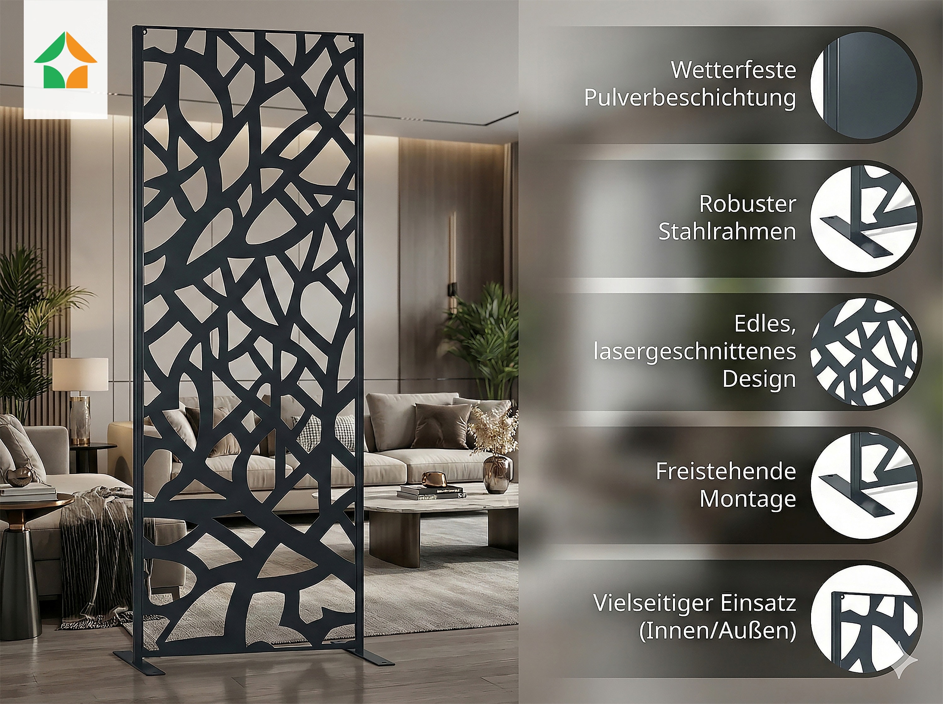 Dekoratives Metallpaneel Metallsichtschutzwand ca. 150 x 50 cm - Schwarz Roma - Bild 1