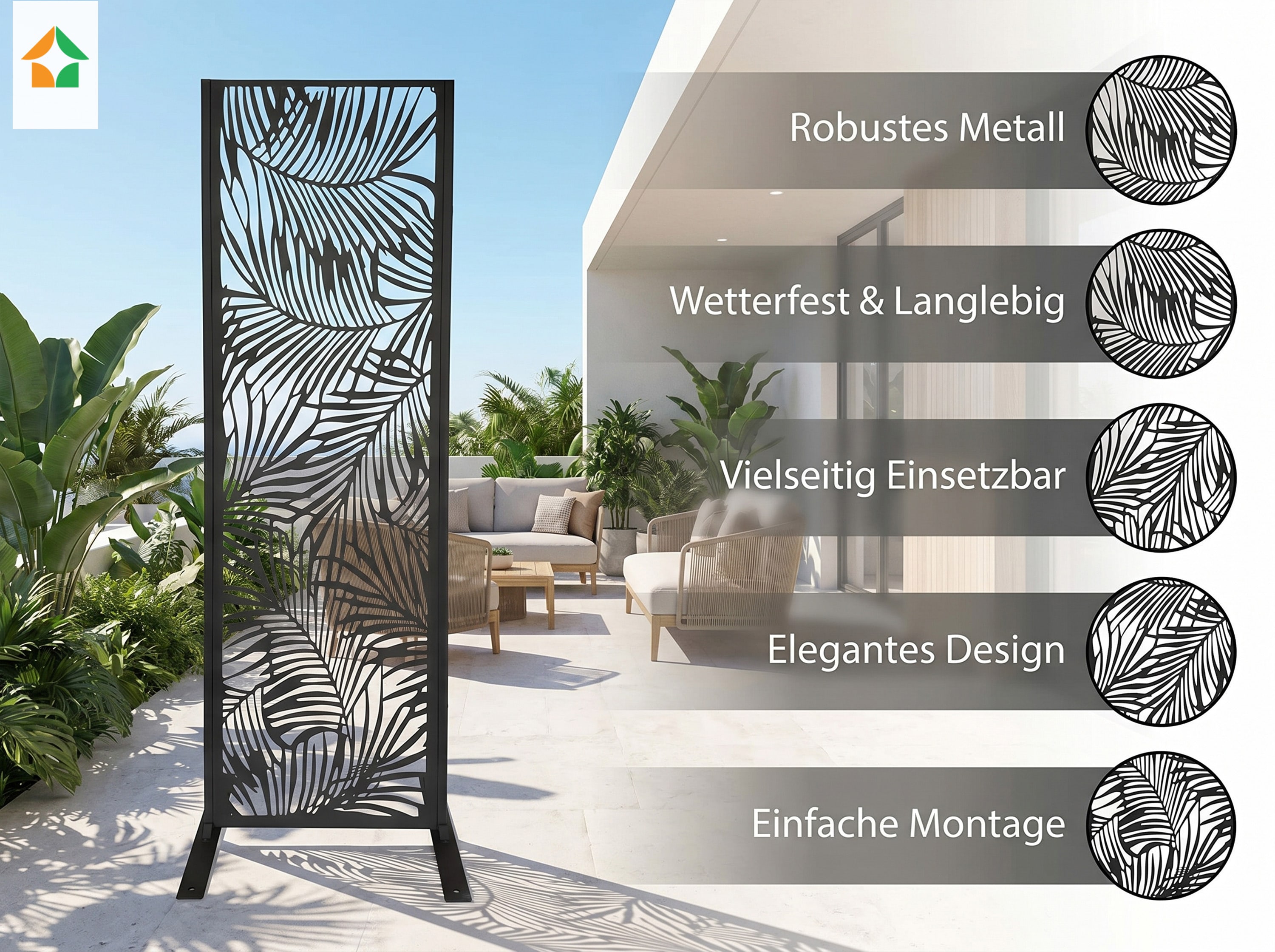 Dekoratives Metallpaneel Metallsichtschutzwand ca. 150 x 50 cm - Schwarz Flieder - Bild 1