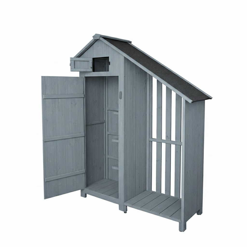 Werkzeugschrank aus Holz mit Anbau, ca. 131 x 54 x 180 cm - Grau - Bild 1