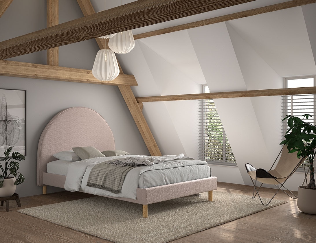 MOON Polsterbett mit Liegefl&auml;che 140 x 200 cm, inkl Lattenrost, Bezug trendiger Boucle Stoff in Rosa - Bild 1