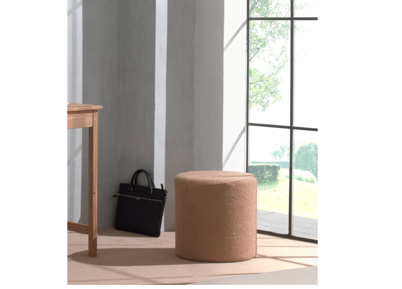 MOON Polsterhocker in Rund, 41,5 cm hoch, Bezug trendiger Boucle Stoff in Braun