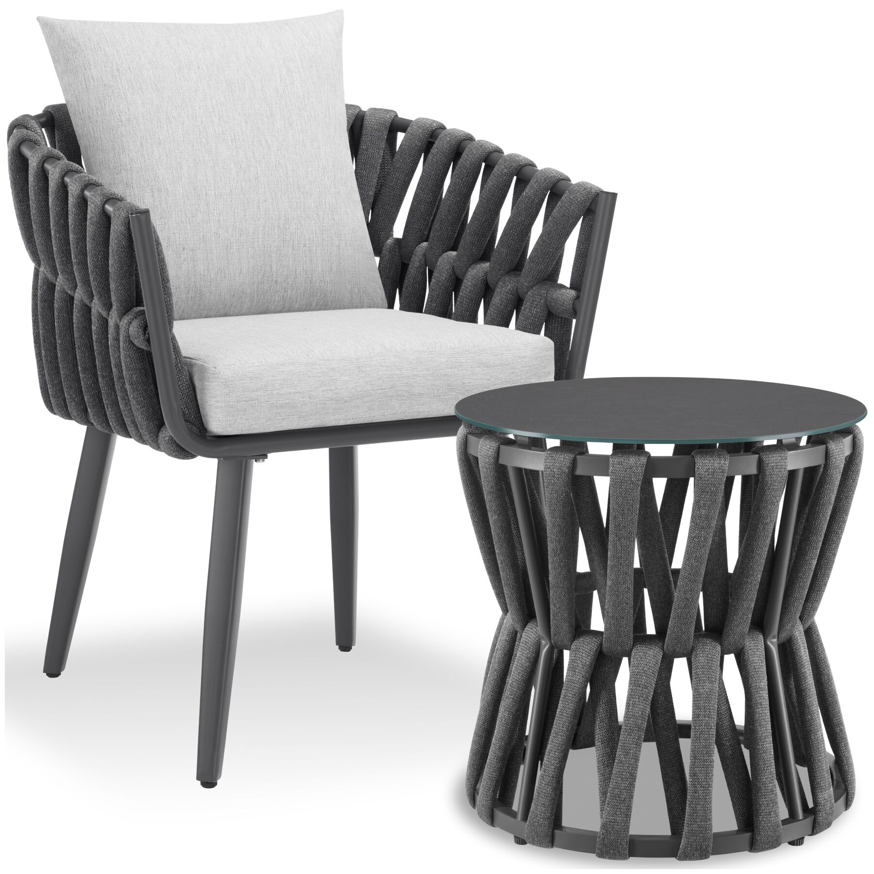 tectake&reg; Aluminium Gartenlounge-Set, im Rope-Design, dicke Polsterung, h&ouml;henverstellbare Kunststofff&uuml;&szlig;e, Sicherheitsglasplatte - Bild 1