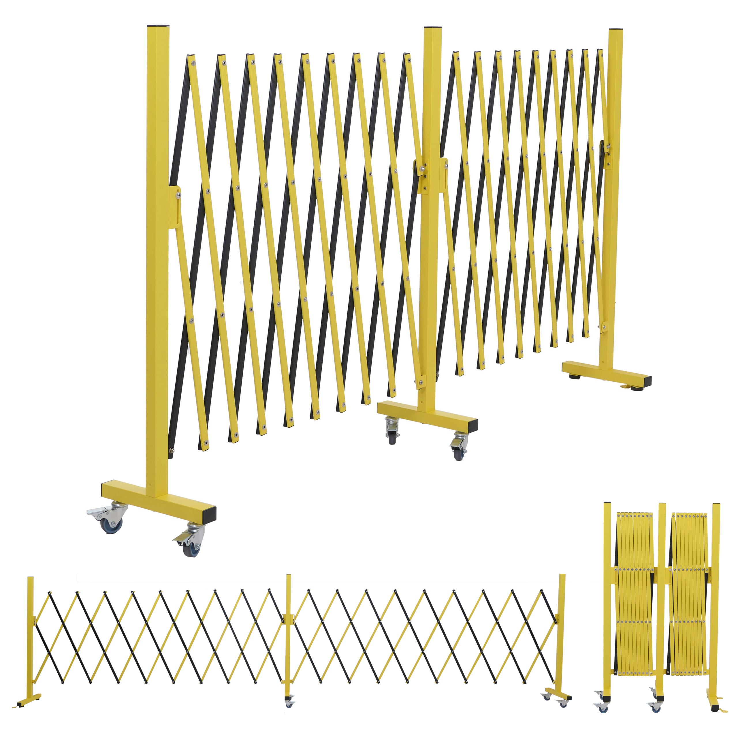 Alu Absperrgitter MCW-B34, Scherengitter Schutzgitter mit Rollen, ausziehbar 110x60-500cm ~ gelb-schwarz - Bild 1