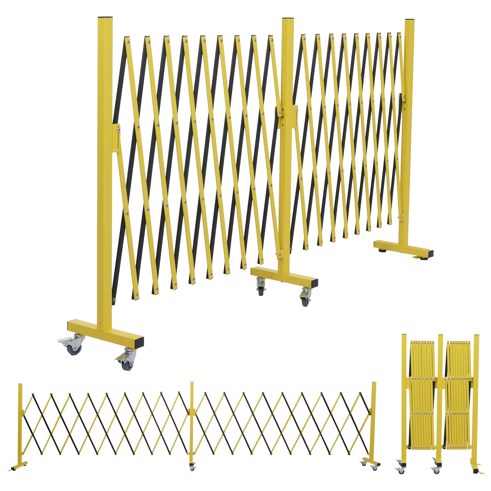 Alu Absperrgitter MCW-B34, Scherengitter Schutzgitter mit Rollen, ausziehbar 110x60-500cm ~ gelb-schwarz