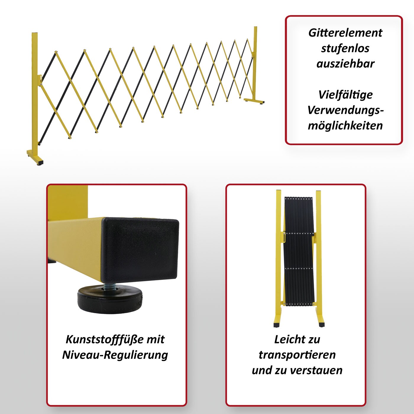 Alu Absperrgitter MCW-B34, Scherengitter Zaun Schutzgitter ausziehbar, 103x35-300cm ~ gelb-schwarz online kaufen bei Netto