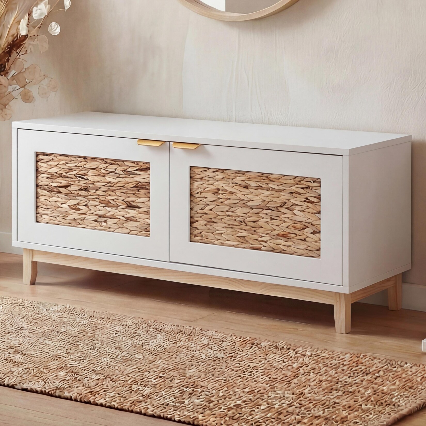 Sitzbank MCW-P54, Garderoben-Bank Schuhregal Schuhablage, MDF Melamin Wasserhyazinthefront 45x100x42cm ~ weiß