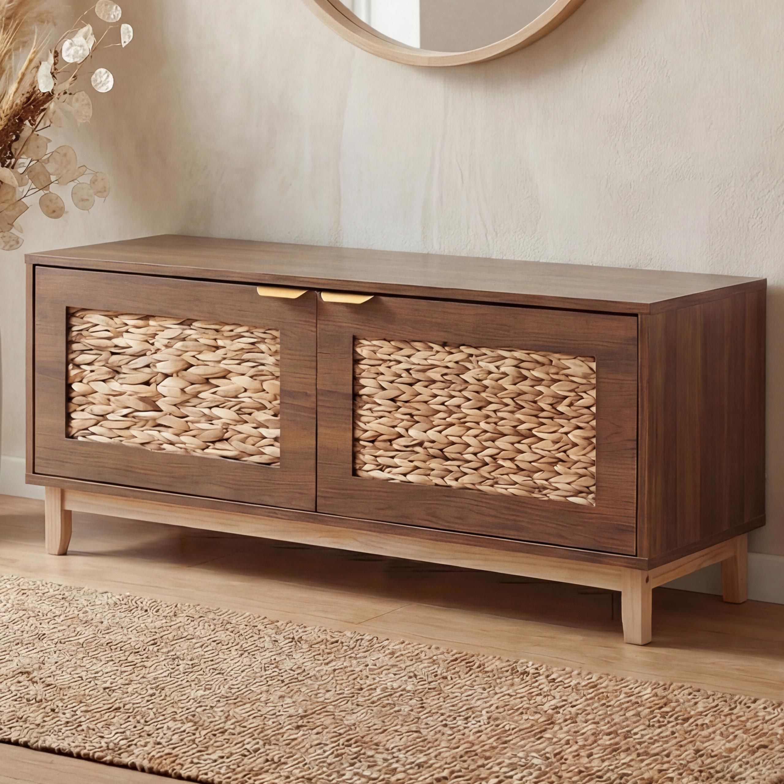 Sitzbank MCW-P54, Garderoben-Bank Schuhregal Schuhablage, MDF Melamin Wasserhyazinthefront 45x100x42cm ~ braun - Bild 1
