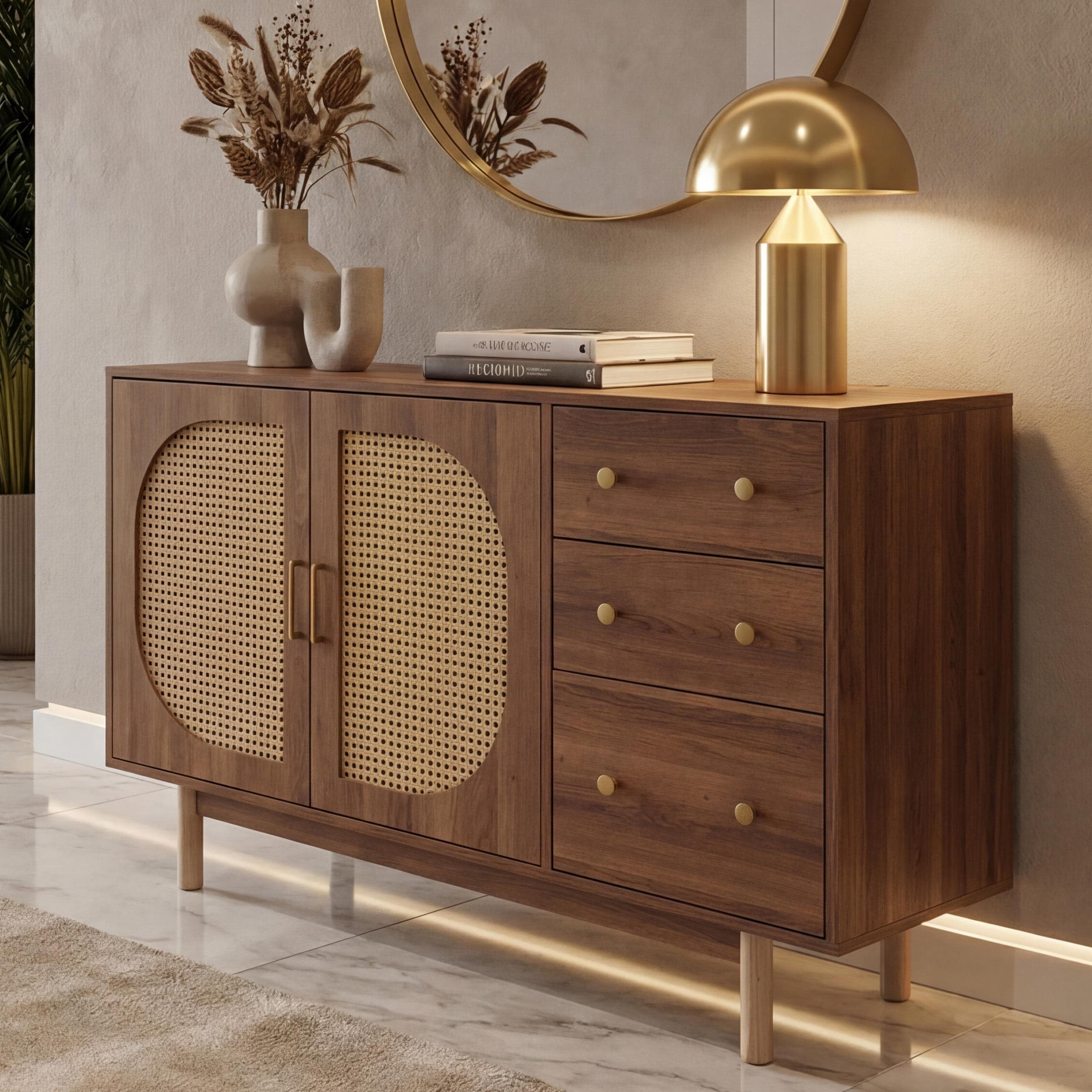 Sideboard MCW-P52, Schrank Kommode Highboard, Schubladen Stauf&auml;cher, Poly-Rattan MDF Melamin 80x120x40cm ~ braun - Bild 1