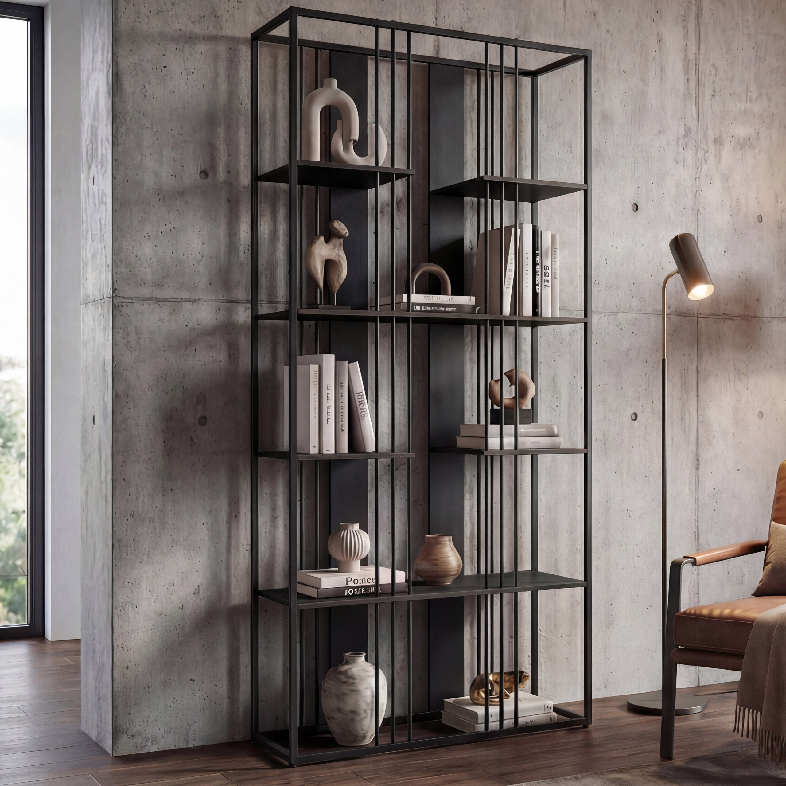 Regal MCW-P12, B&uuml;cherschrank Hochschrank, Industrial Metall Melamin MVG-zertifiziert 180x80x31cm ~ schwarz, schwarz - Bild 1