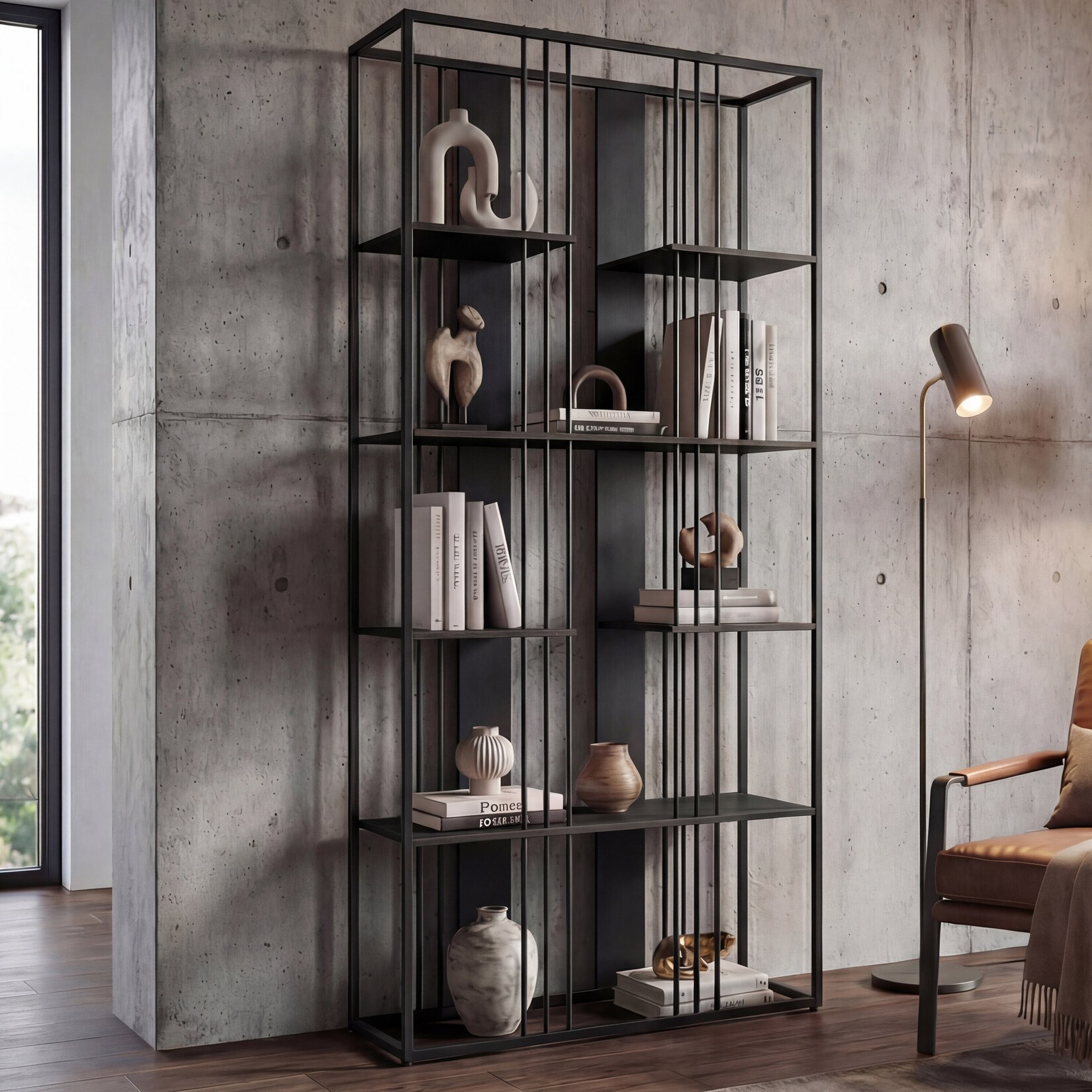 Regal MCW-P12, Bücherschrank Hochschrank, Industrial Metall Melamin MVG-zertifiziert 180x80x31cm ~ schwarz, schwarz