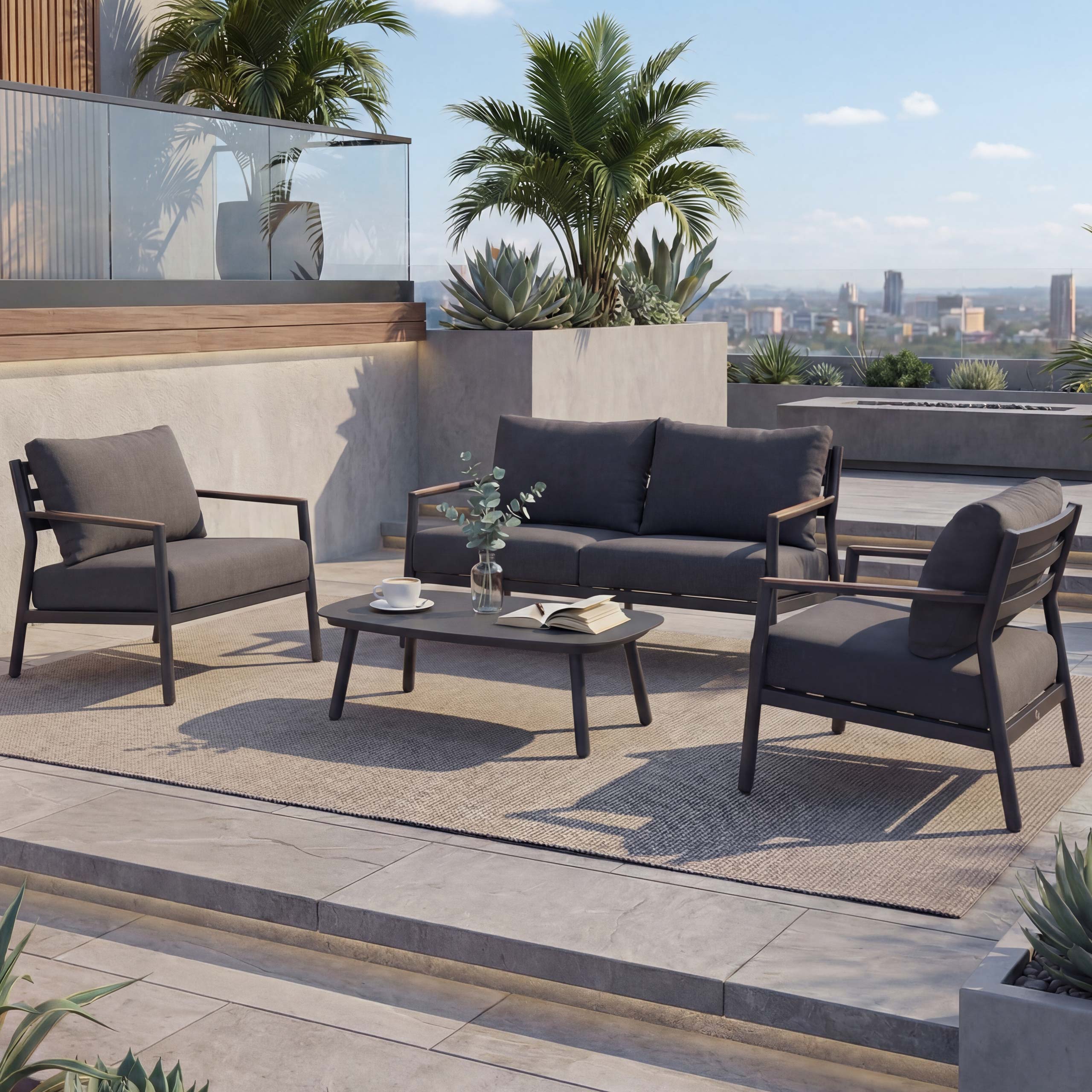 Aluminium Gartengarnitur MCW-P79, Lounge-Set Sitzgruppe Sofa Gartenlounge, Stoff/Textil Olefin 210g/m&sup2; ~ dunkelgrau - Bild 1