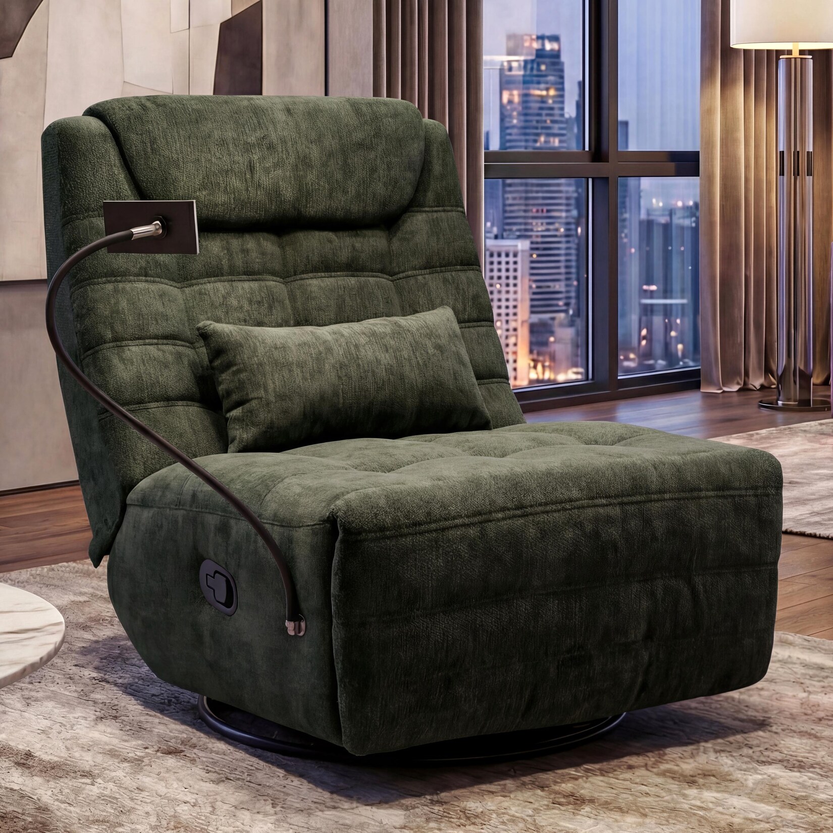 Relaxsessel MCW-P92, TV-Sessel Fernsehsessel, drehbar Kippfunktion Handyhalterung, Stoff Chenille (260g/m²) ~ grün