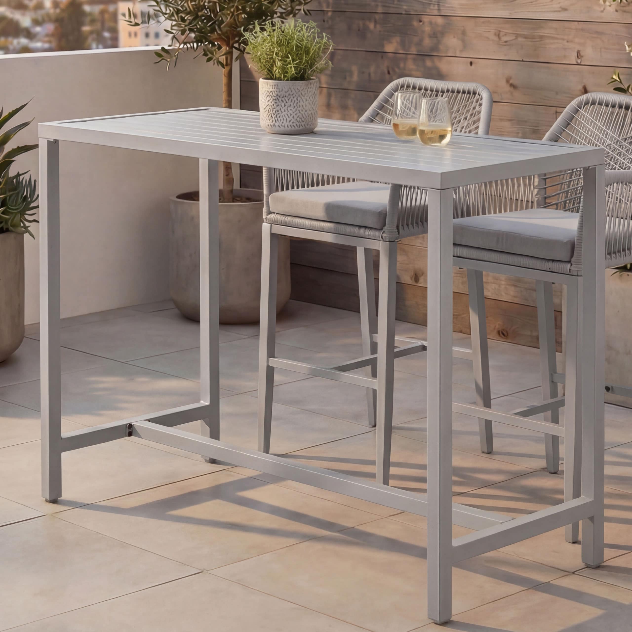 Stehtisch MCW-P91, Gartentisch Bartisch Tisch, Outdoor Metall 105x130x65cm ~ hellgrau - Bild 1