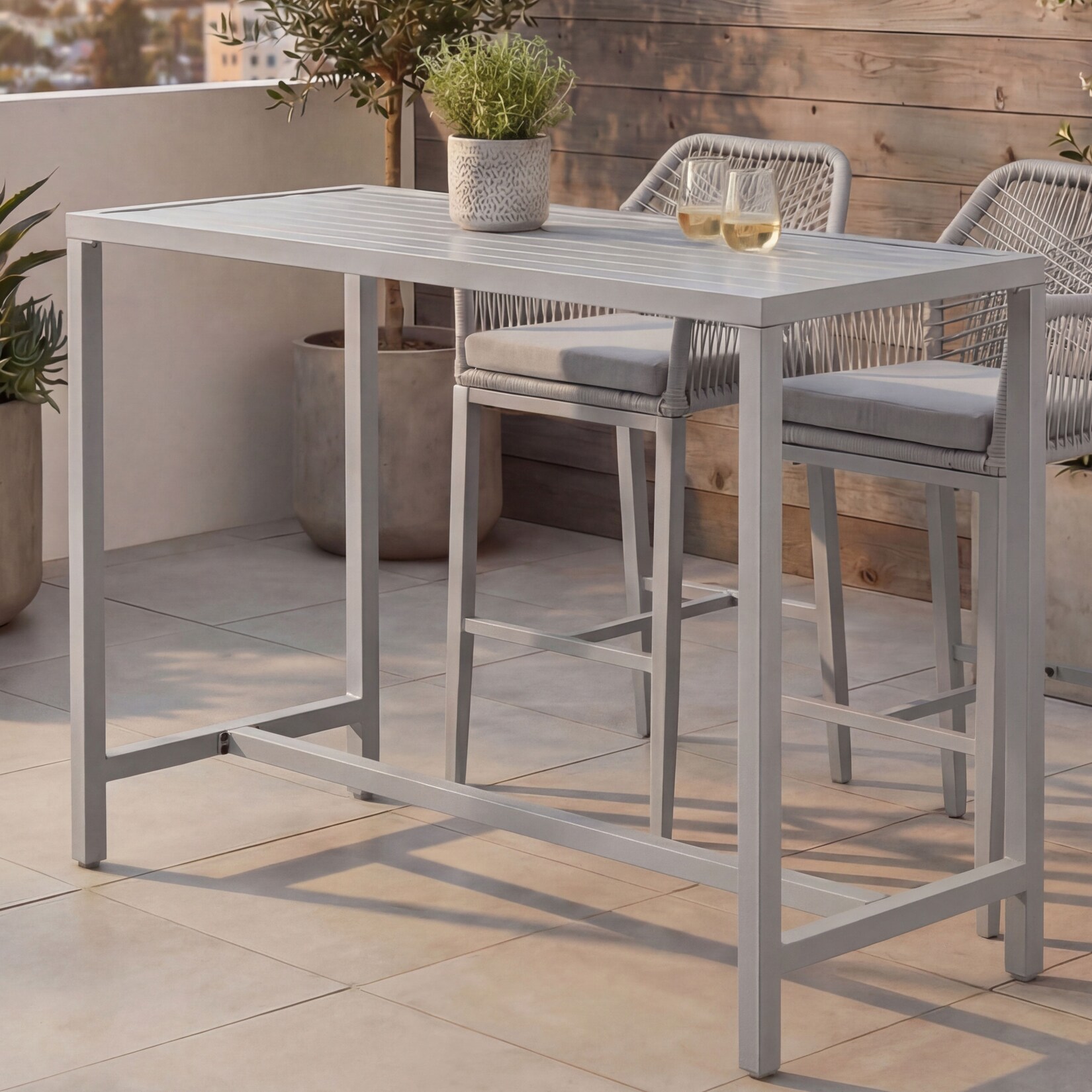 Stehtisch MCW-P91, Gartentisch Bartisch Tisch, Outdoor Metall 105x130x65cm ~ hellgrau
