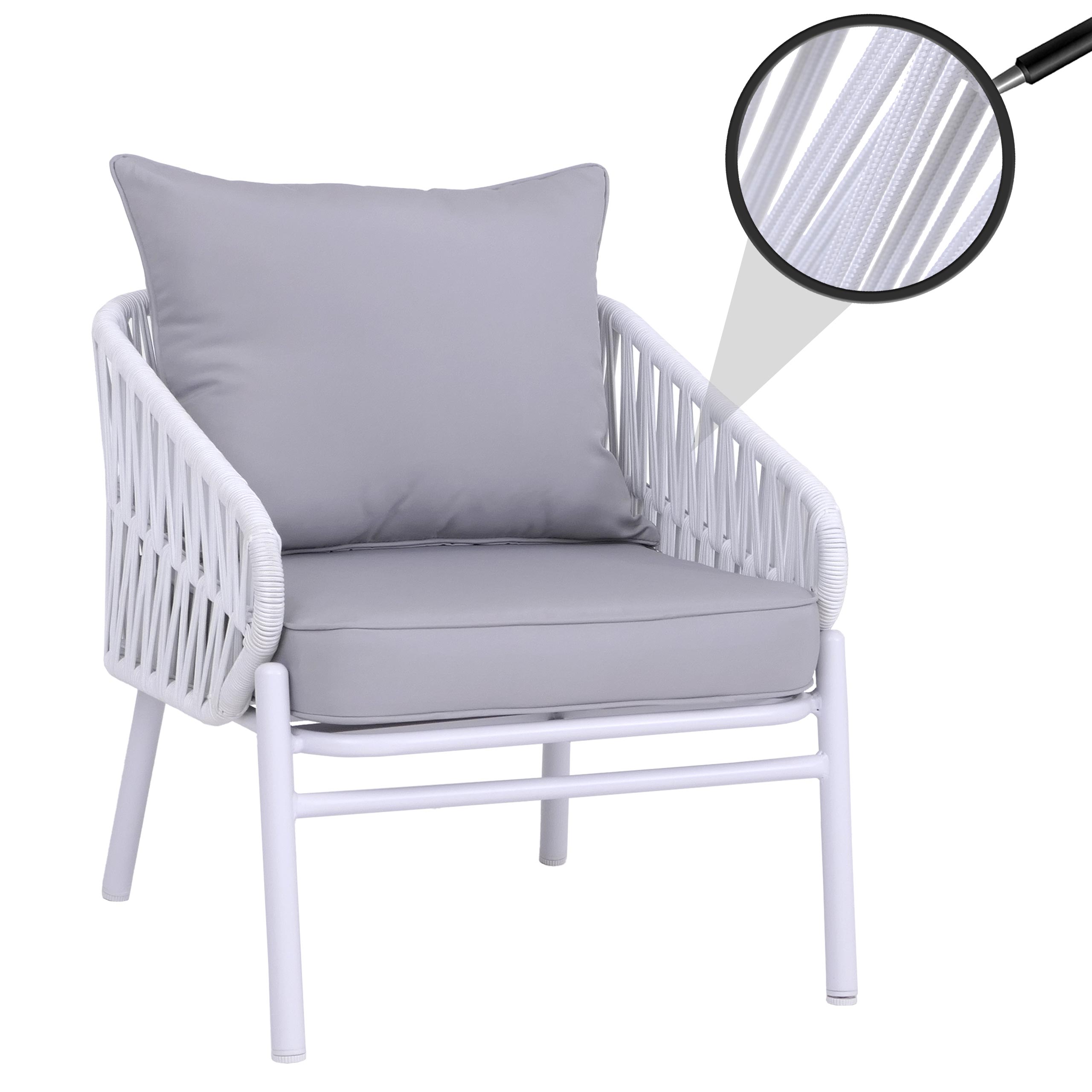 Aluminium-Gartenstuhl MCW-P90, Loungestuhl Sessel Outdoor, Seilgeflecht Rope Stoff/Textil (180g/m&sup2;) ~ hellgrau - Bild 1