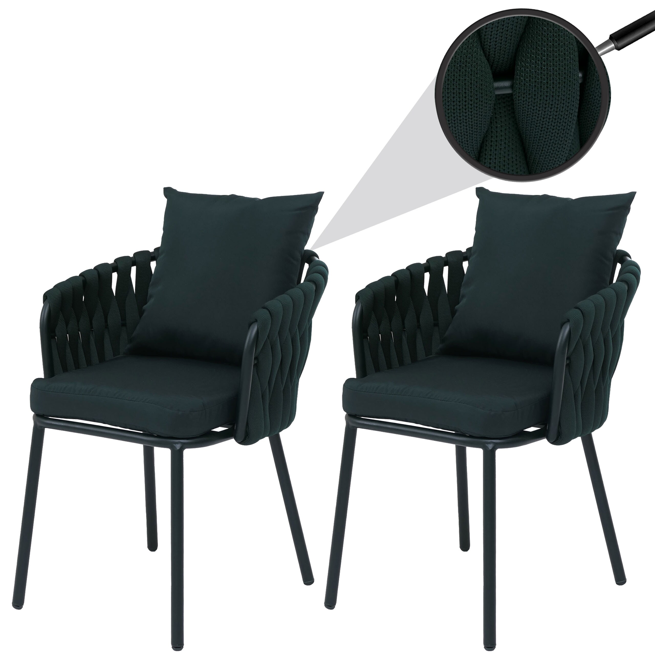 2er-Set Aluminium-Gartenstuhl MCW-P89, Gartensessel Outdoor Stuhl, Stoff/Textil (180 g/m&sup2;) Seilgeflecht Rope ~ gr&uuml;n - Bild 1