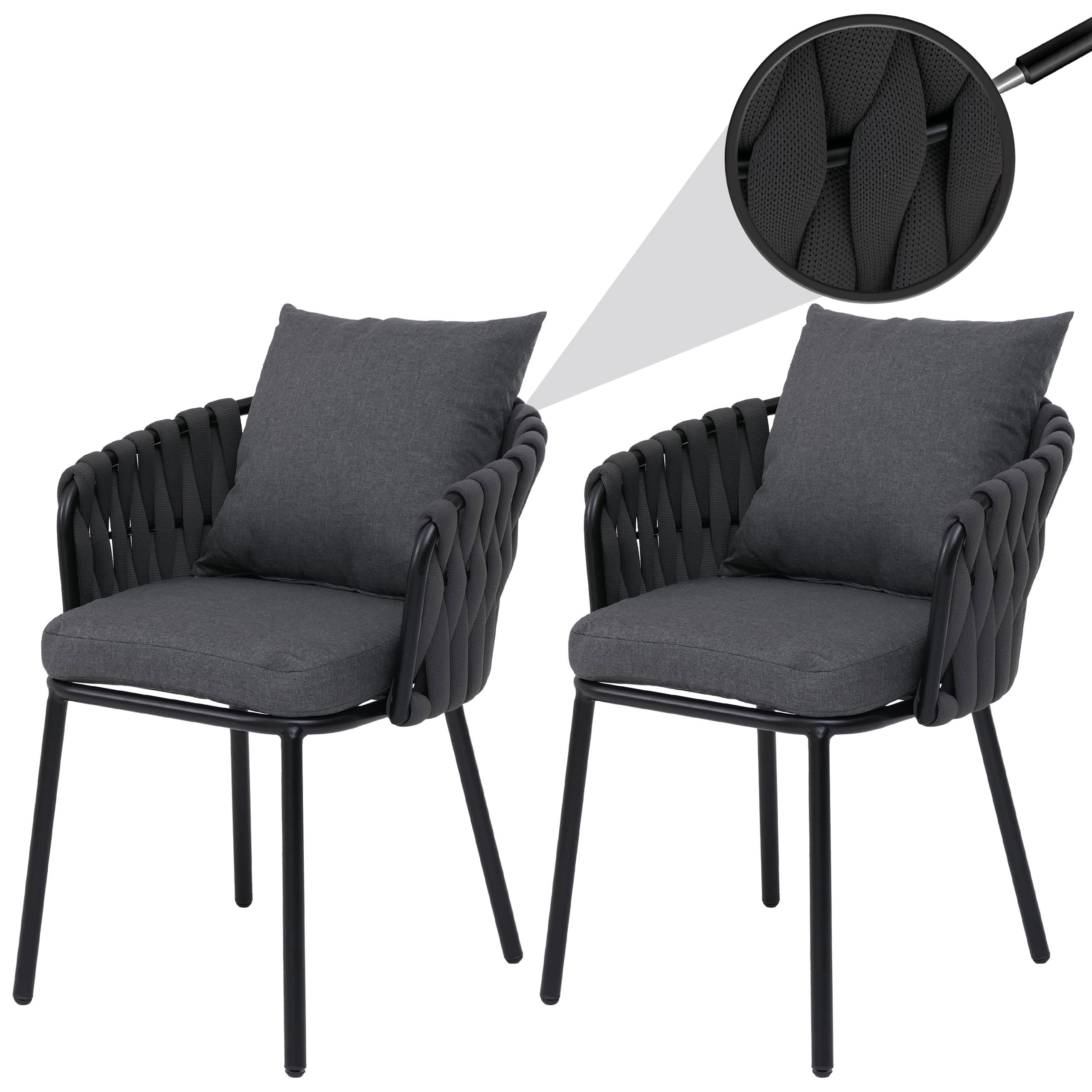 2er-Set Aluminium-Gartenstuhl MCW-P89, Gartensessel Outdoor Stuhl, Stoff/Textil (180 g/m&sup2;) Seilgeflecht Rope ~ anthrazit - Bild 1