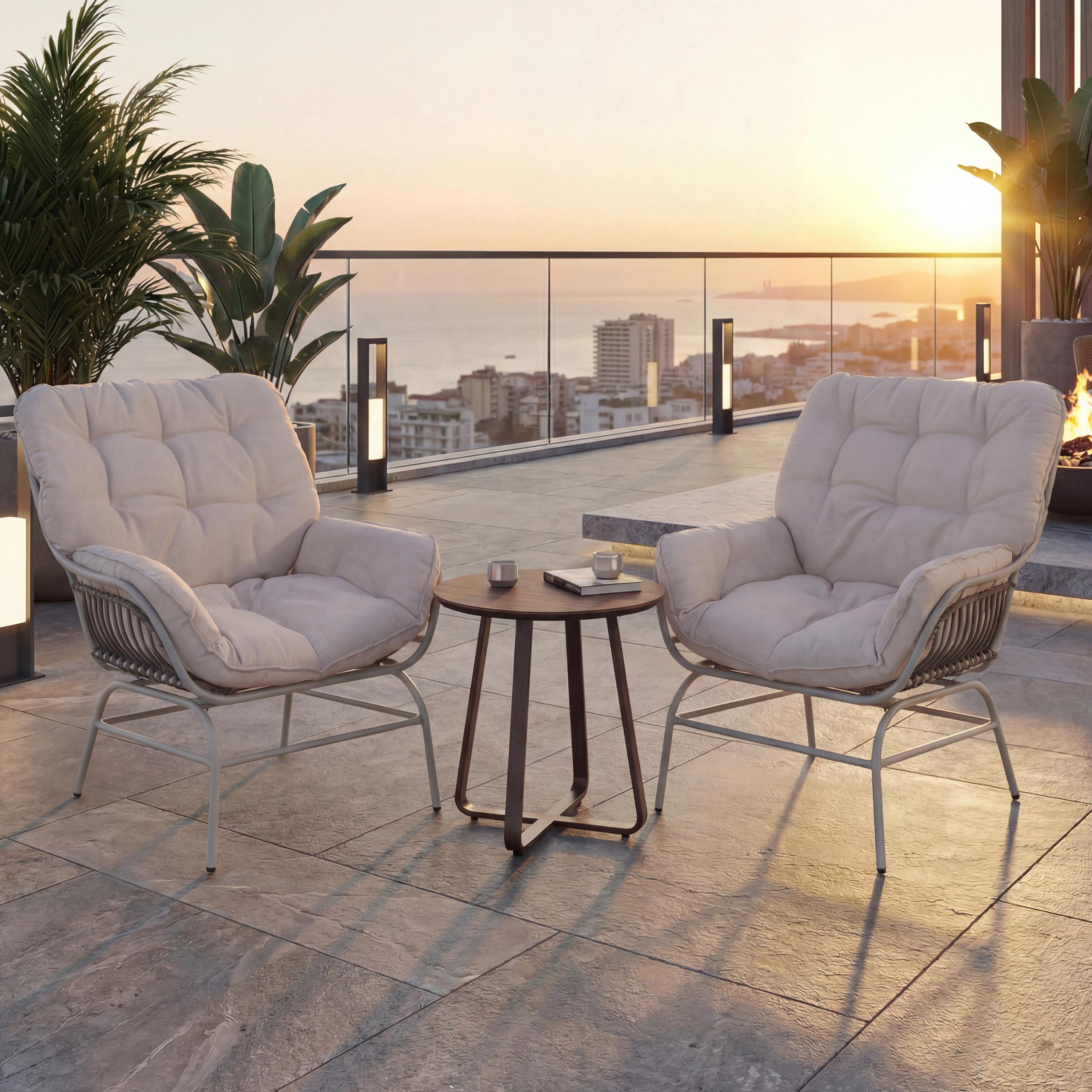 2er-Set Gartenstuhl MCW-P75, Gartensessel Loungesessel, Stoff 220g/m&sup2; Poly-Rattan Metall ~ hellgrau, Polster beige - Bild 1