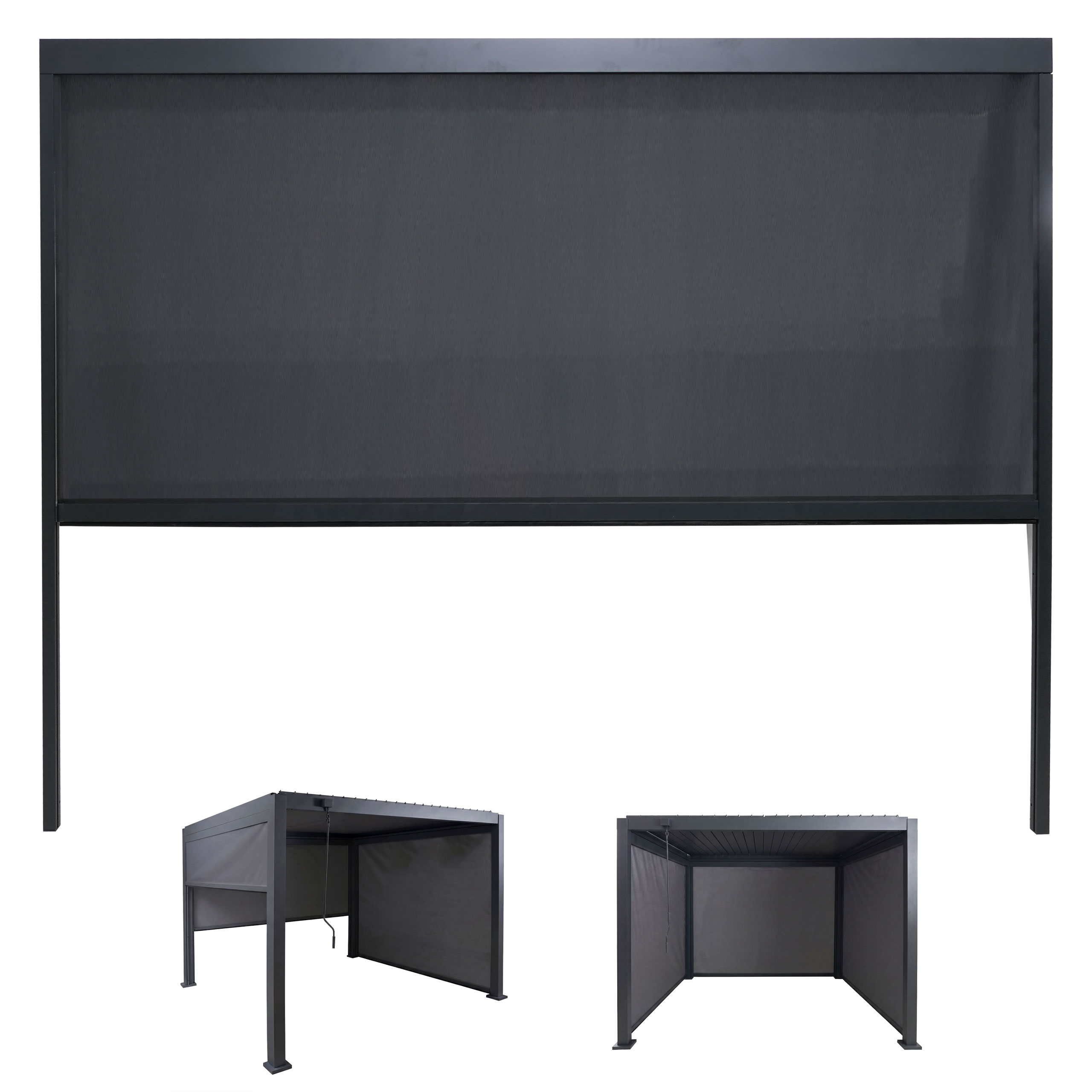 Seitenwand f&uuml;r Pergola MCW-P65, Pavillon Rollo Ersatzseitenwand, Sichtschutz Stoff/Textil sturmfest 3x3m ~ anthrazit - Bild 1