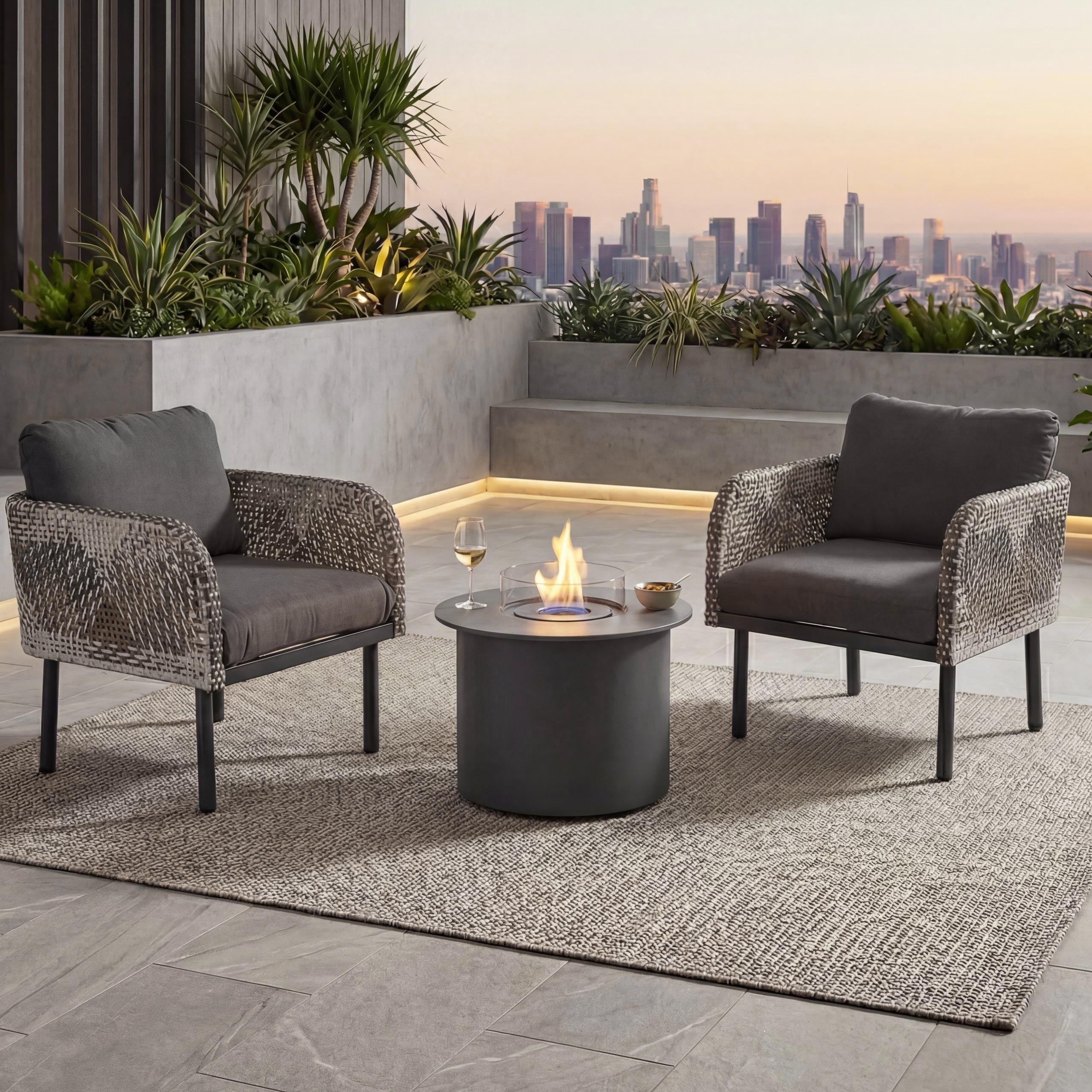 Poly-Rattan Garnitur MCW-P80, Lounge-Set Garten Stuhl, Tischkamin&nbsp;Bioethanol-Fire-Pit Alu Stoff 220g/m&sup2; ~ dunkelgrau - Bild 1