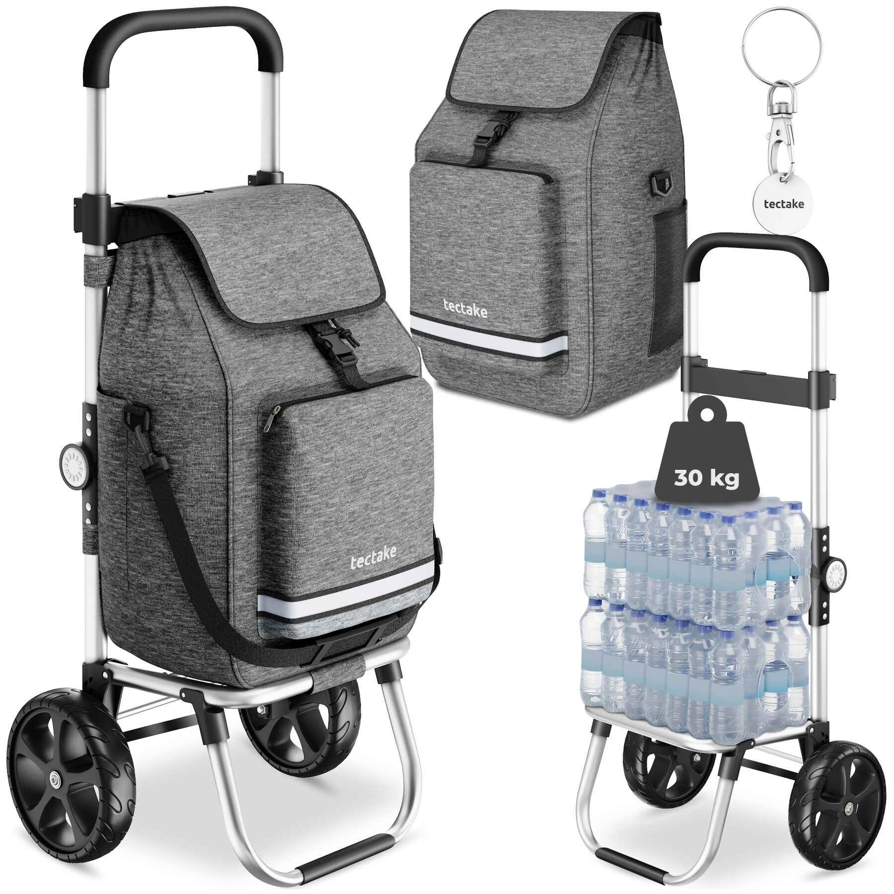 tectake&reg; Einkaufstrolley, 3-in-1, Nutzung auch als Umh&auml;ngetasche und Sackkarre, 45,5 l, l&auml;ngenverstellbarer Gurt, h&ouml;henverstellbarer und gepolsterter Griff, inkl. K&uuml;hltasche und leichtg&auml;ngige Profilr&auml;der - Bild 1