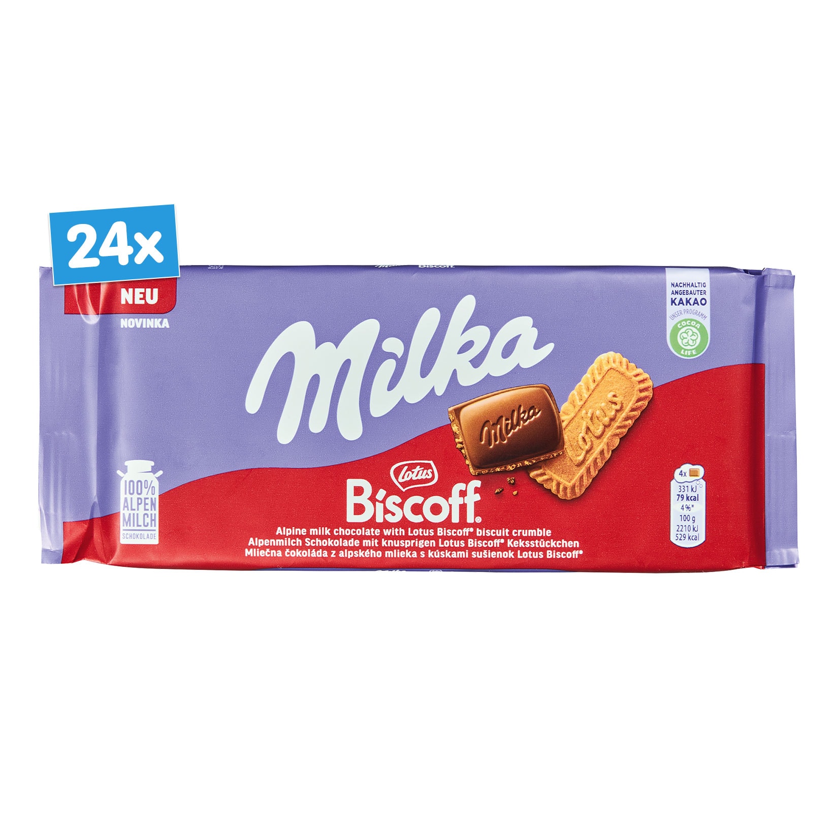 Milka Biscoff Schokolade 90 g, 24er Pack - Bild 1