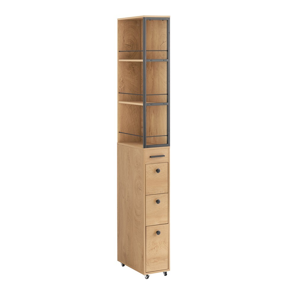 SoBuy Badezimmer-Hochschrank mit 3 Schubladen 40x20x170cm Industriell