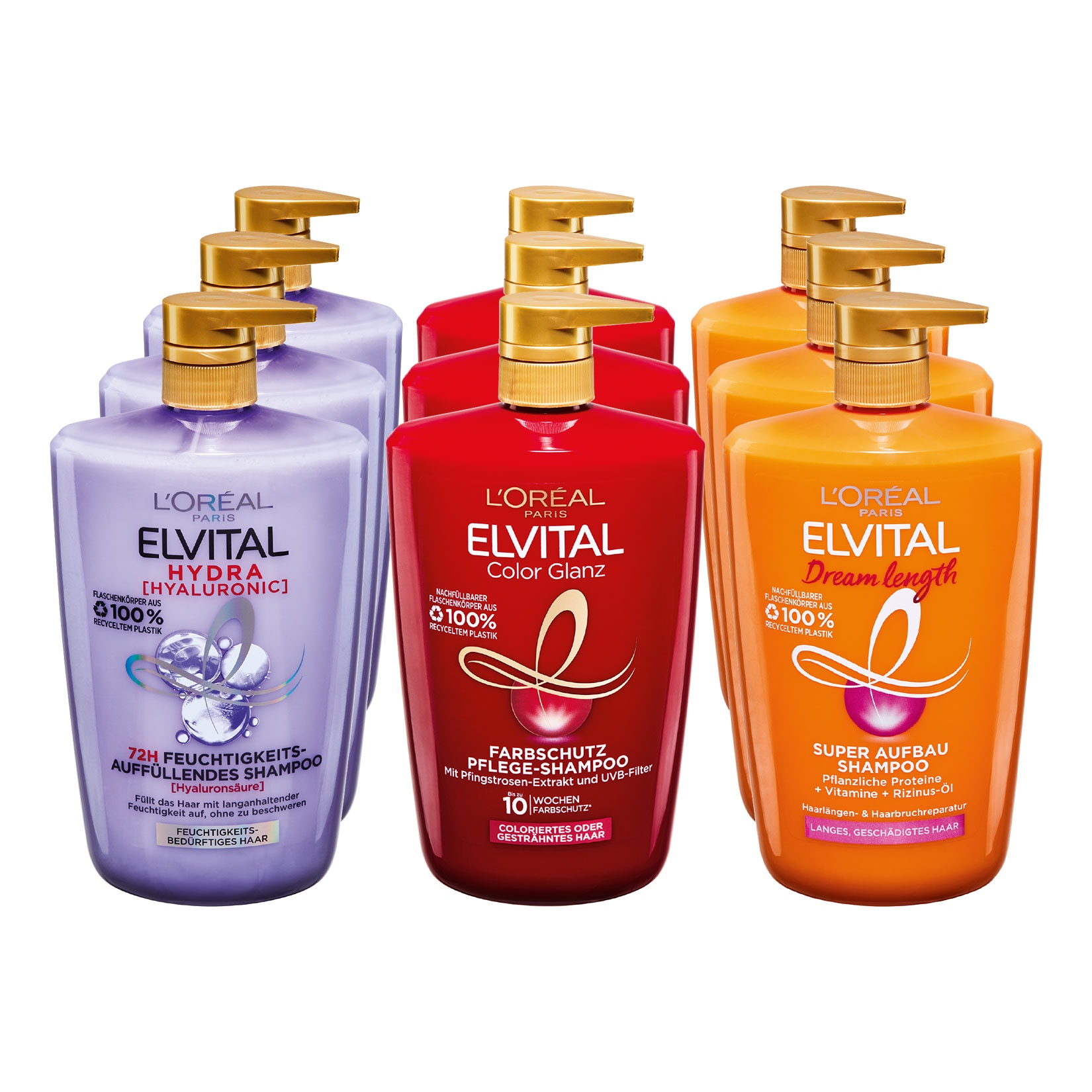 L'Oreal Elvital Shampoo 1 Liter, verschiedene Sorten, 9er Pack - Bild 1