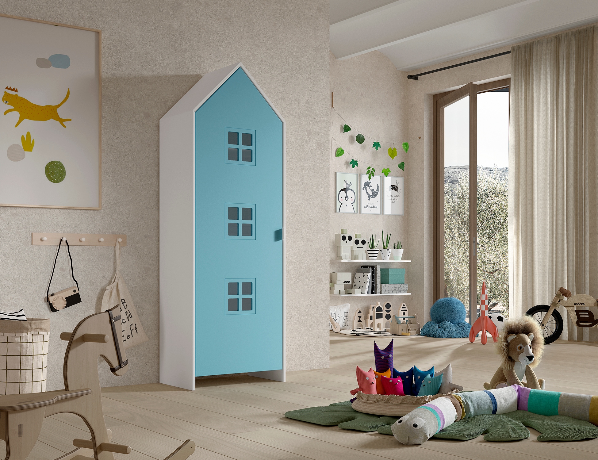 CASAMI BRUGES Schrank mit 1 T&uuml;r, 3 Fenster, Ausf&uuml;hrung MDF blau lackiert - Bild 1