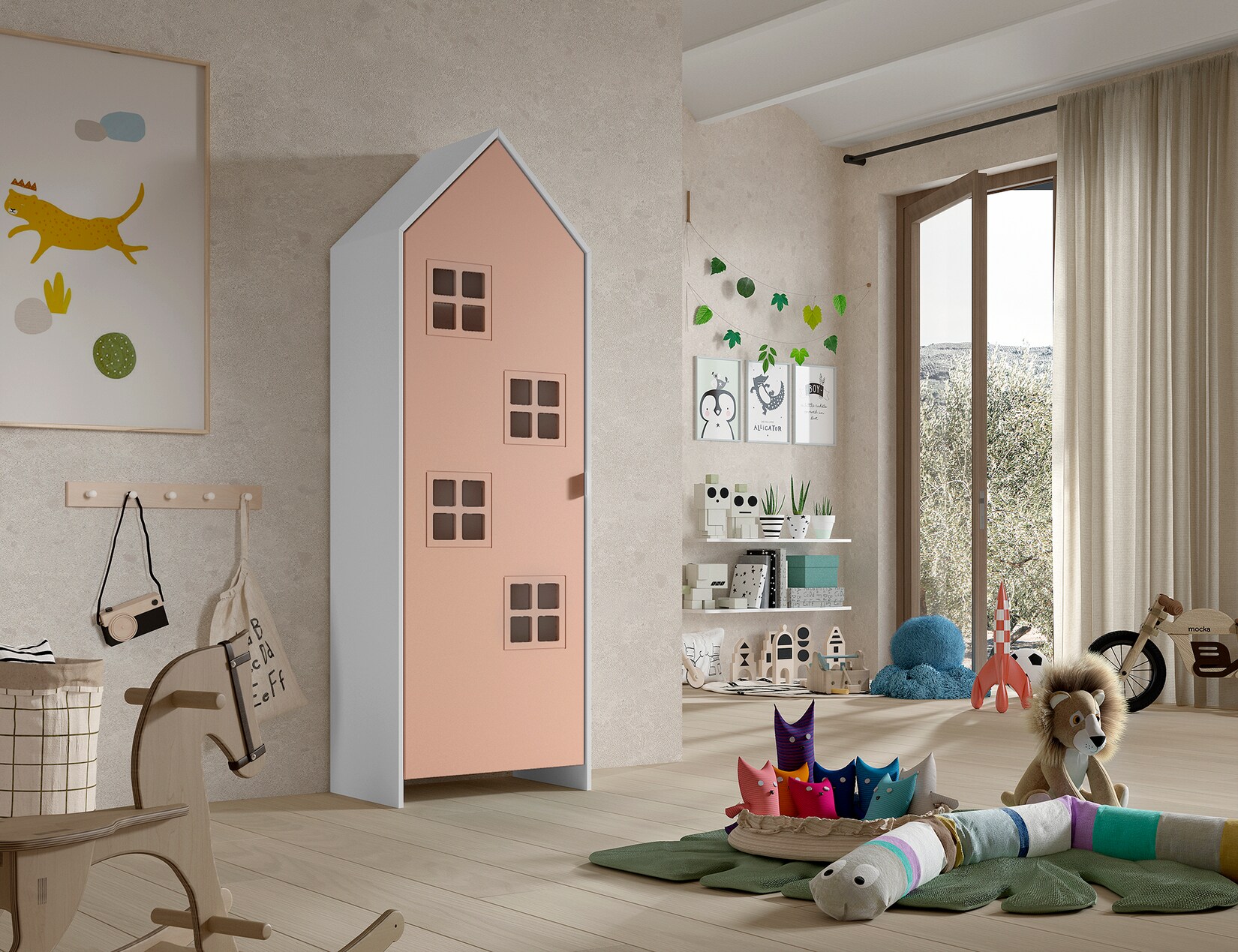 CASAMI BRUGES Schrank mit 1 Tür, 4 Fenster, Ausführung MDF pink lackiert