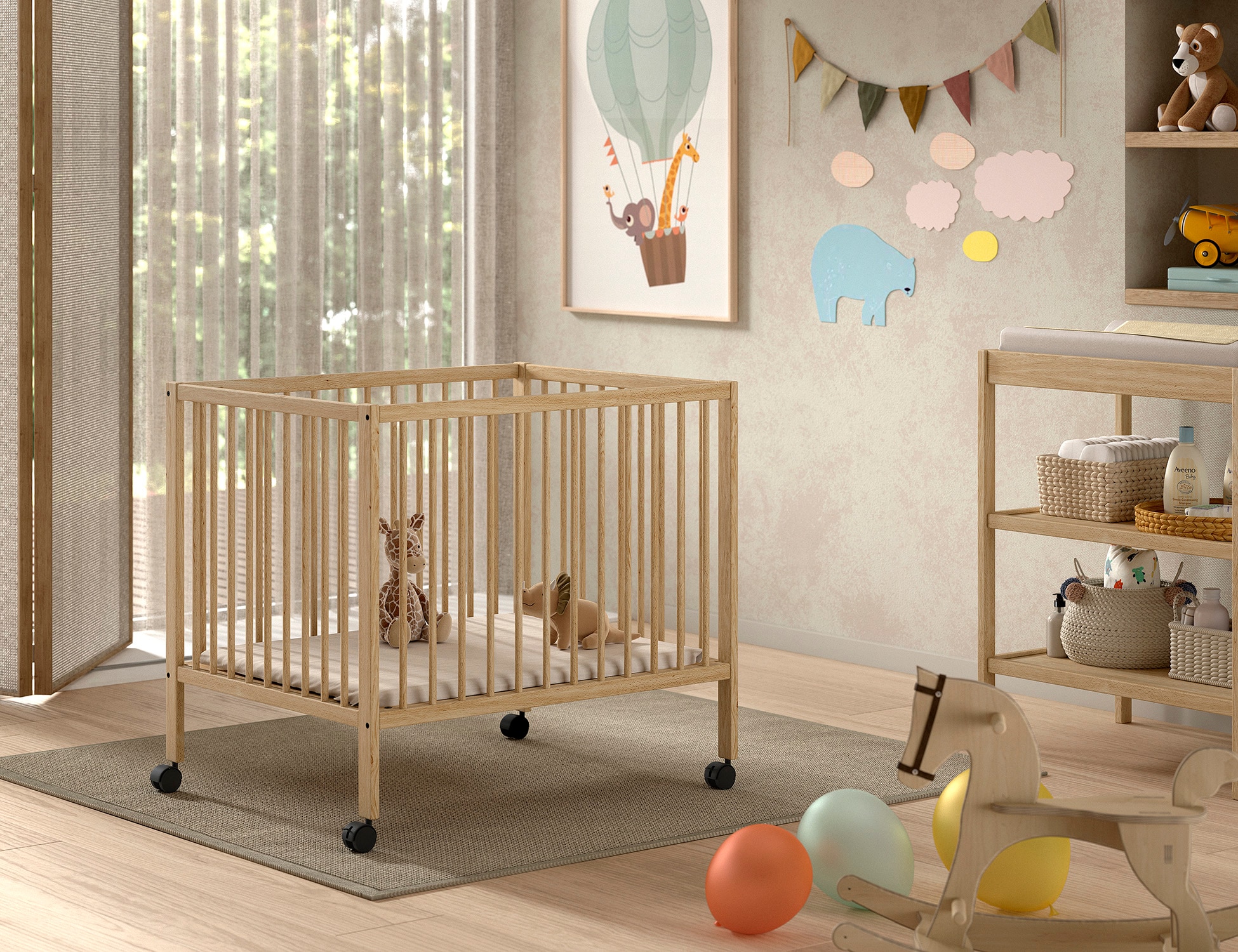 DINO Laufgitter 3-fach h&ouml;henverstellbar, inkl. Rollen, Buche massiv natur lackiert - Bild 1