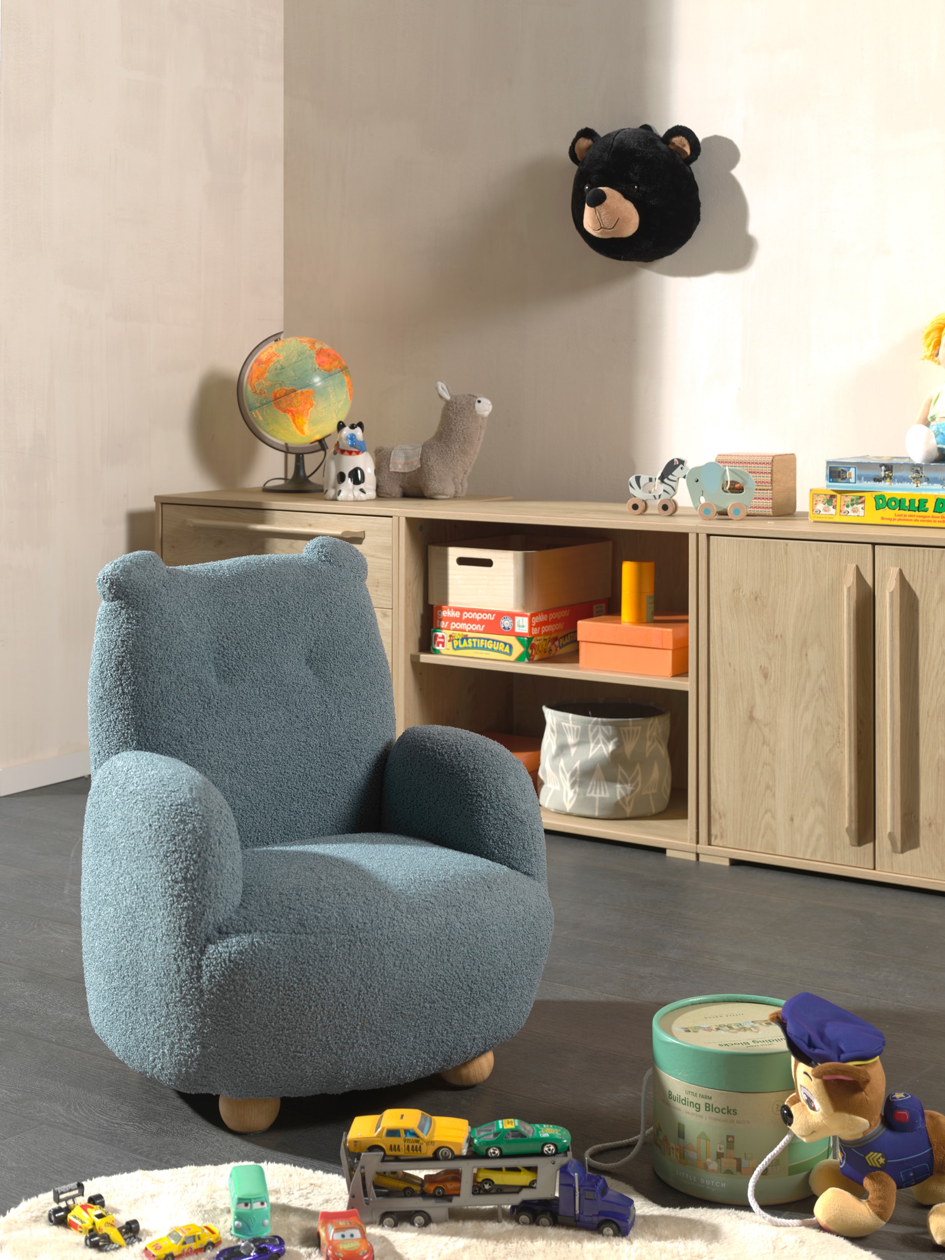 Kindersessel B&auml;rchen Optik, Bezug Boucl&egrave; Blau - Bild 1