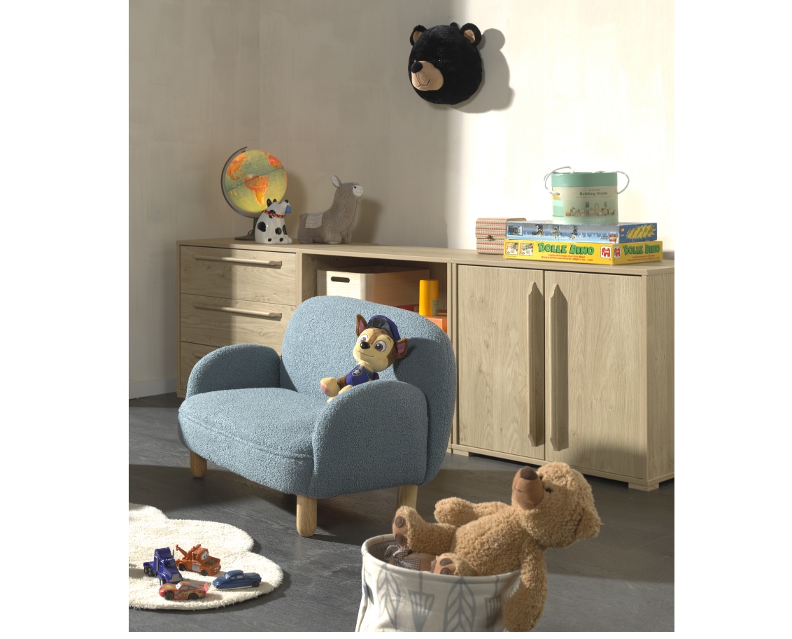 Kindersofa, Bezug Boucl&egrave; Blau - Bild 1