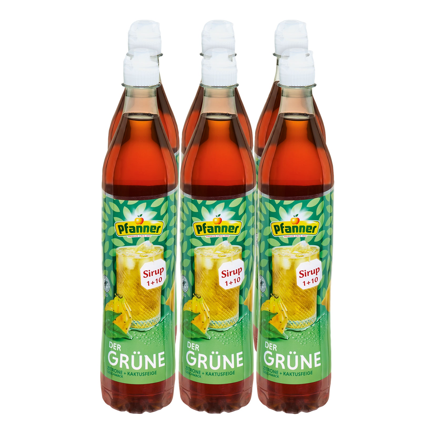 Pfanner Eistee der Gr&uuml;ne Zitrone-Kaktusfeige Sirup 0,7 Liter, 6er Pack - Bild 1