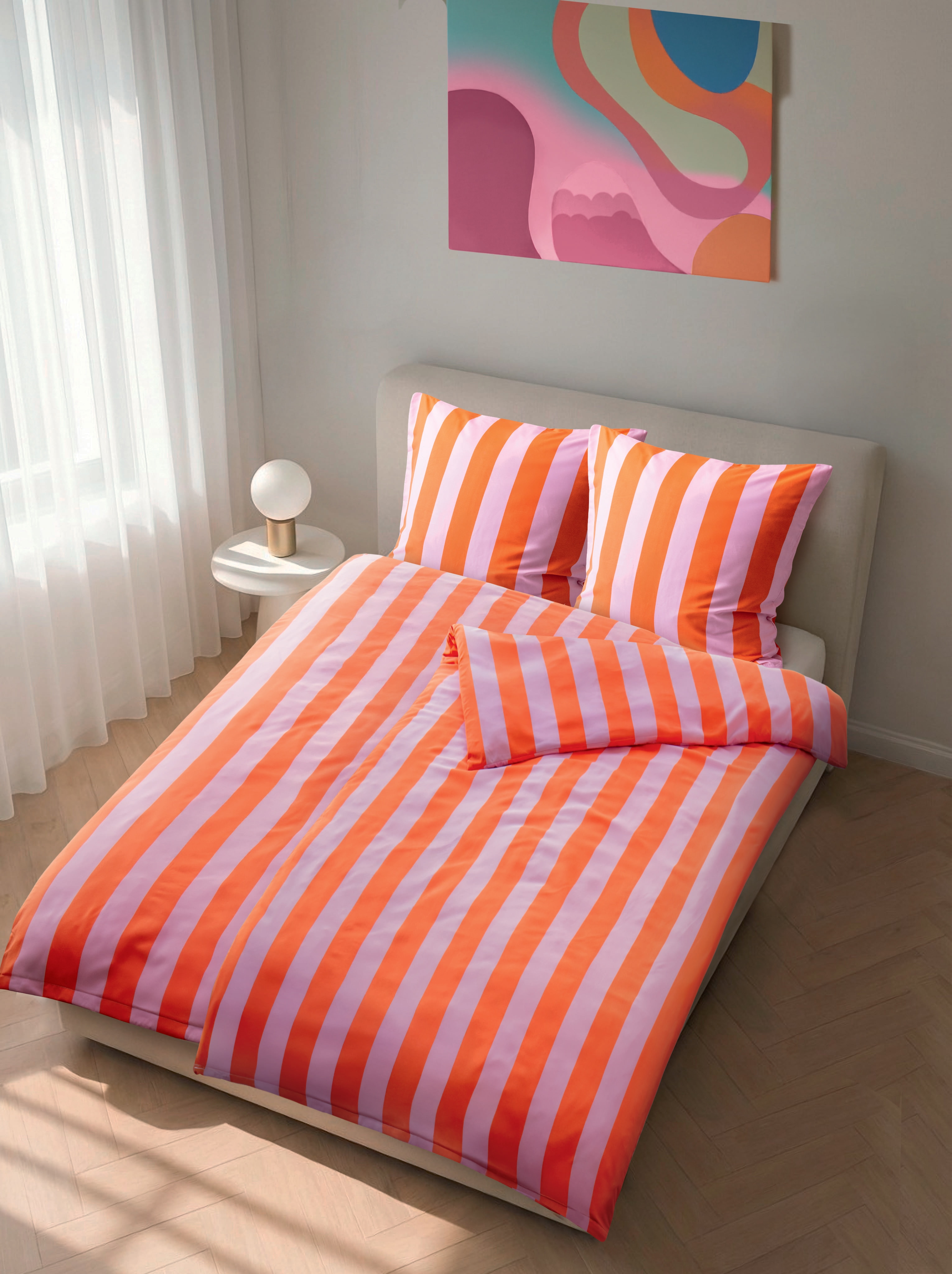 Dekor Bettw&auml;sche 4-teilig, pink/orange - Bild 1