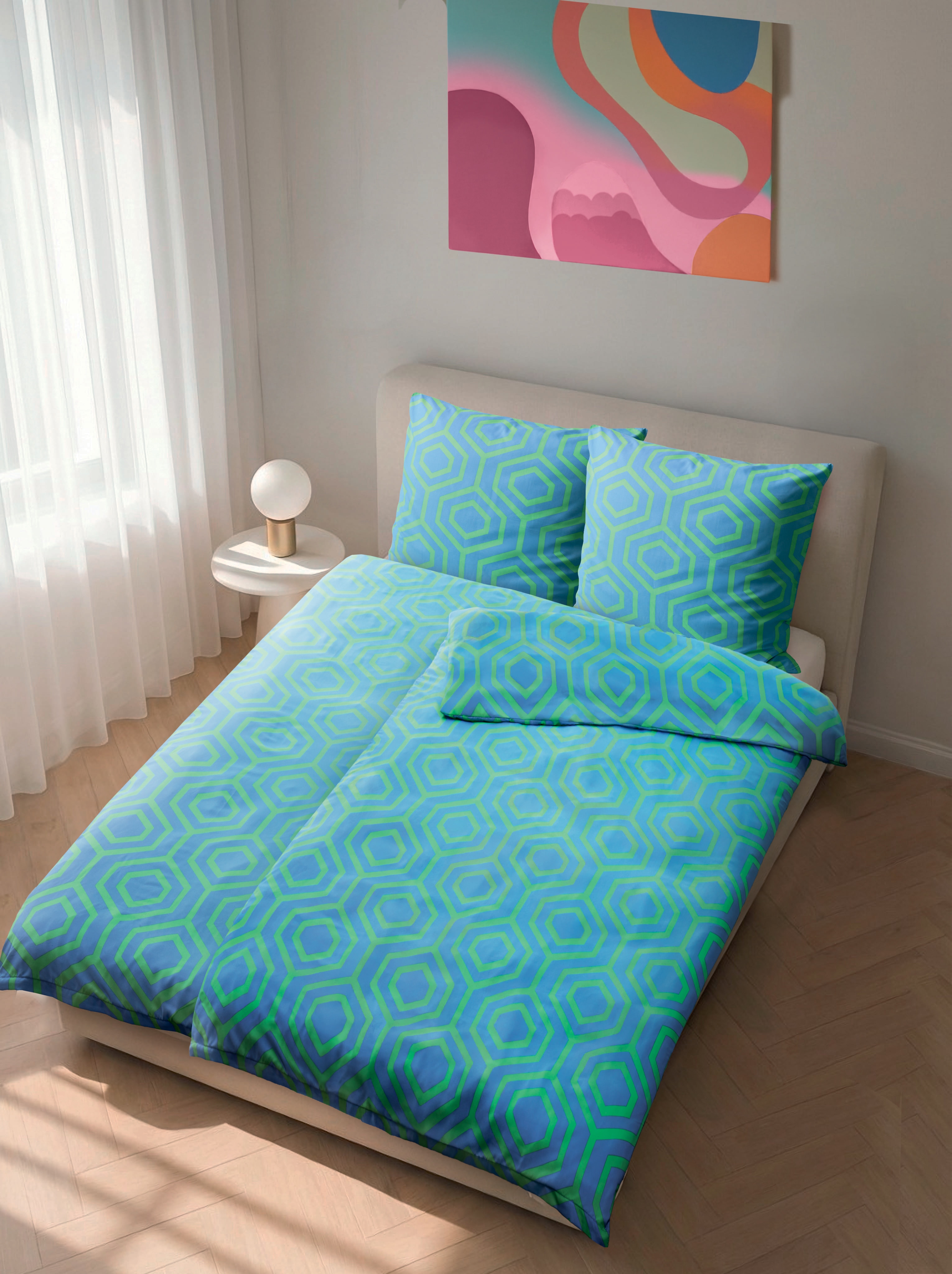 Dekor Bettw&auml;sche 4-teilig, blau/gr&uuml;n - Bild 1