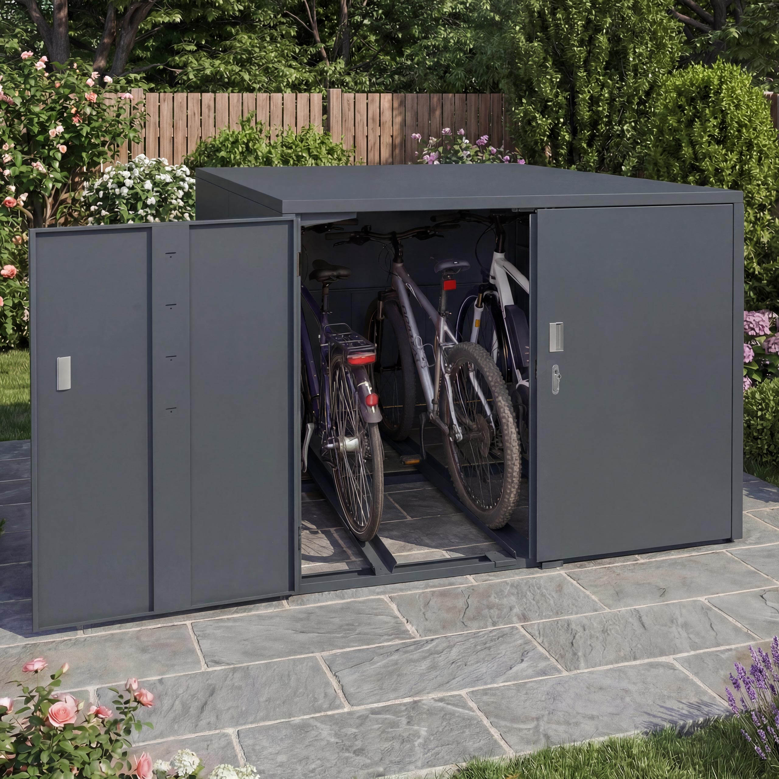 3er-Fahrradgarage MCW-P93, Fahrradunterstand Fahrradbox&nbsp;Bikebox, abschlie&szlig;bar verzinkter Stahl 124x148x208cm ~ anthrazit - Bild 1