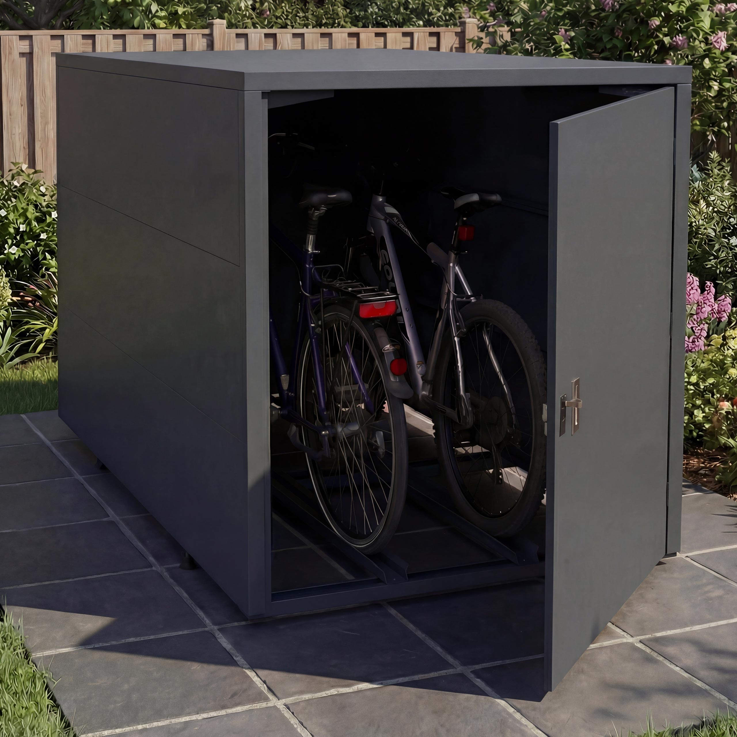 2er-Fahrradgarage MCW-P93, Fahrradunterstand Fahrradbox&nbsp;Bikebox, abschlie&szlig;bar verzinkter Stahl 123x113x208cm ~ anthrazit - Bild 1