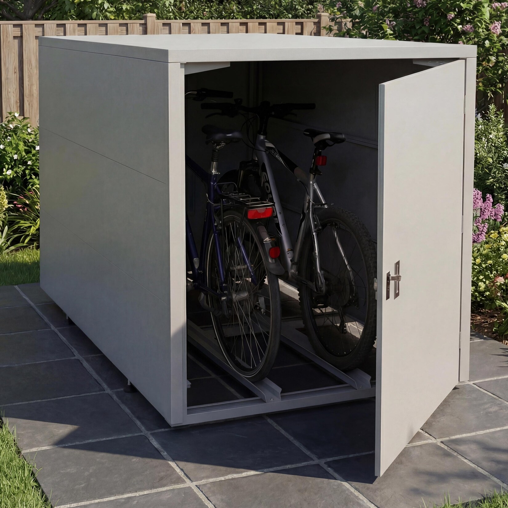 2er-Fahrradgarage MCW-P93, Fahrradunterstand Fahrradbox Bikebox, abschließbar verzinkter Stahl 123x113x208cm ~ hellgrau