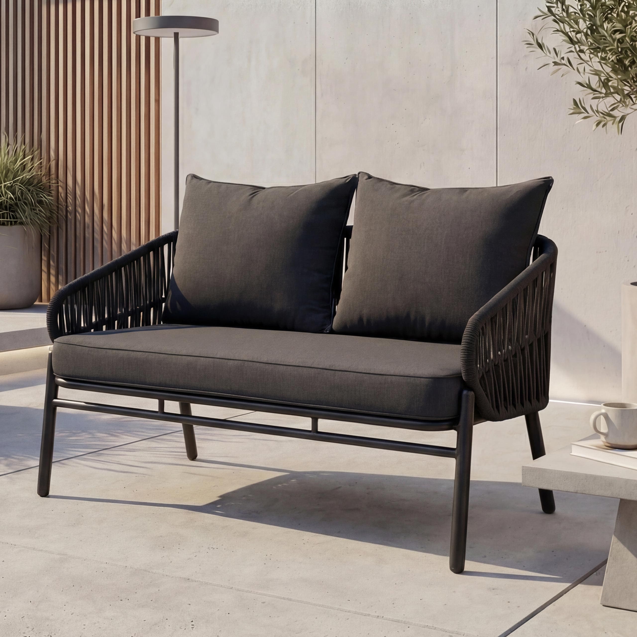 Aluminium-Gartenbank MCW-P90, Gartensofa Outdoor Sitzbank, Seilgeflecht Rope Stoff/Textil (180g/m&sup2;) ~ anthrazit - Bild 1