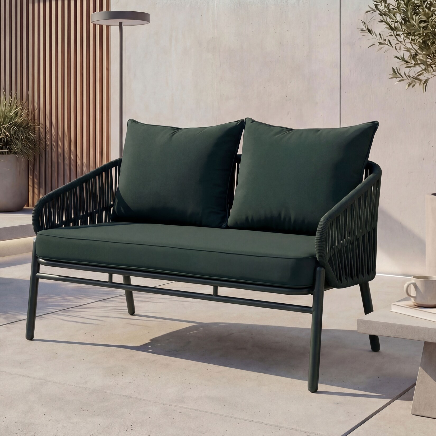 Aluminium-Gartenbank MCW-P90, Gartensofa Outdoor Sitzbank, Seilgeflecht Rope Stoff/Textil (180g/m²) ~ grün