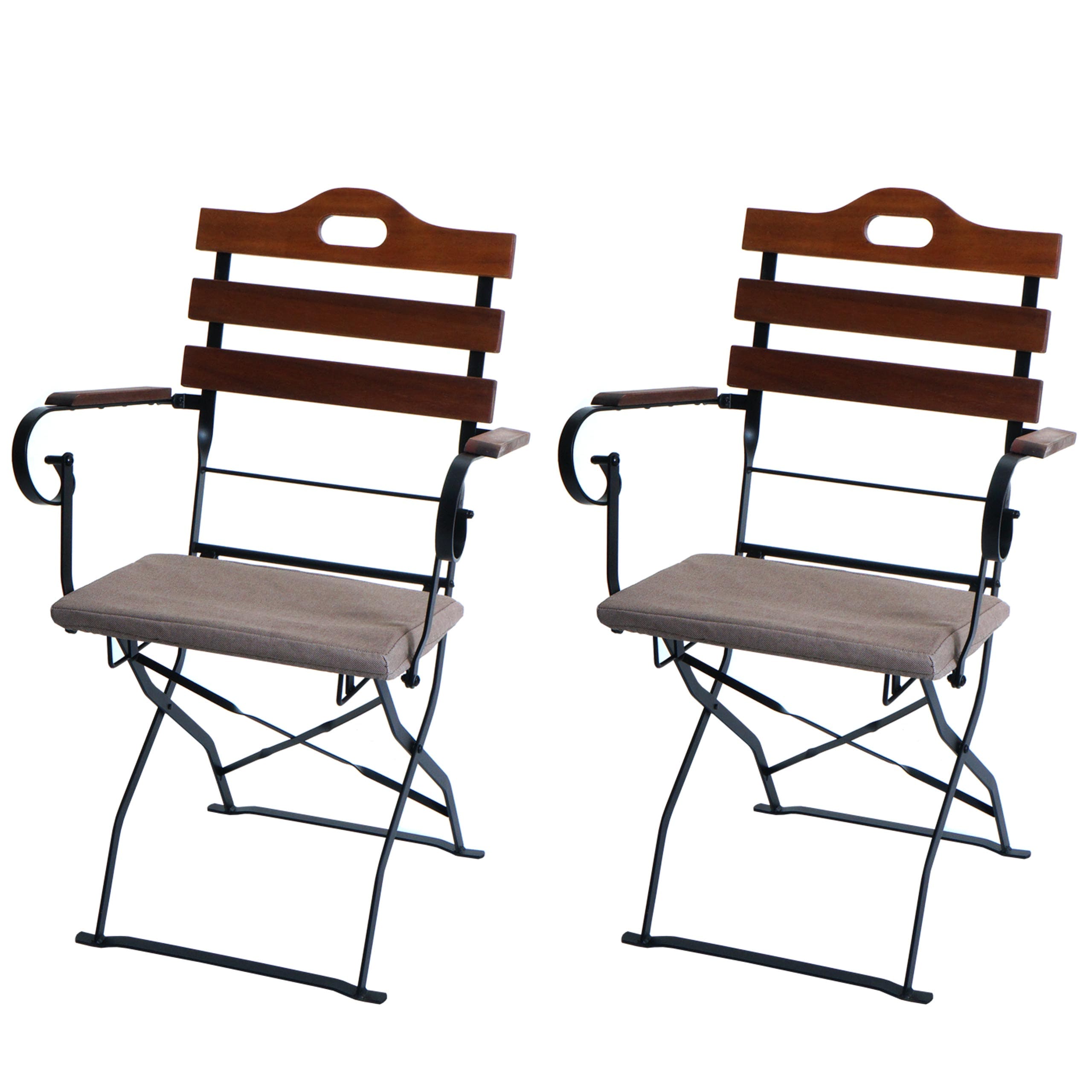2er-Set Biergartenstuhl MCW-J40, Klappstuhl Gartenstuhl, Gastronomie-Qualit&auml;t Akazie ~ braun, Polster hellbraun - Bild 1