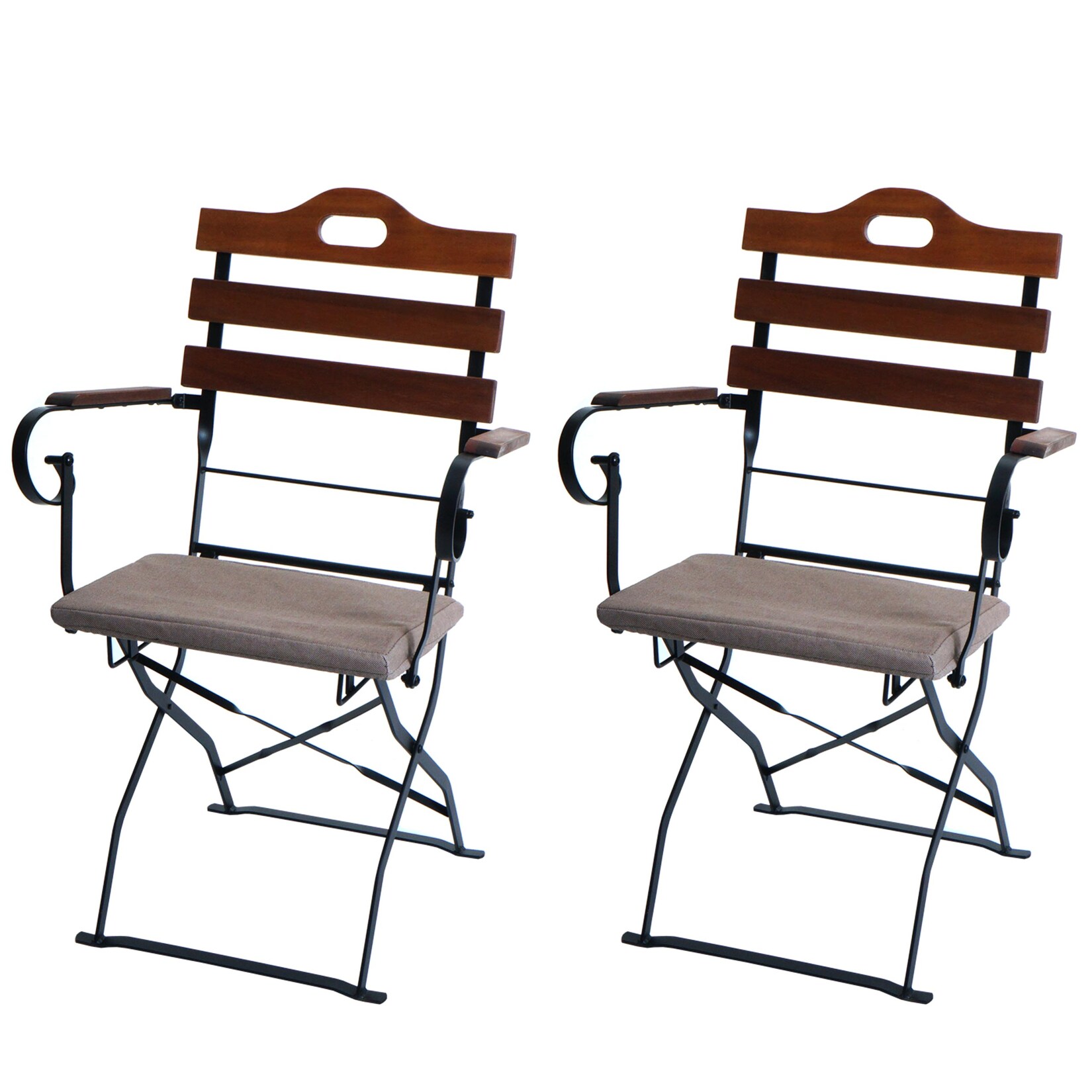 2er-Set Biergartenstuhl MCW-J40, Klappstuhl Gartenstuhl, Gastronomie-Qualität Akazie ~ braun, Polster hellbraun
