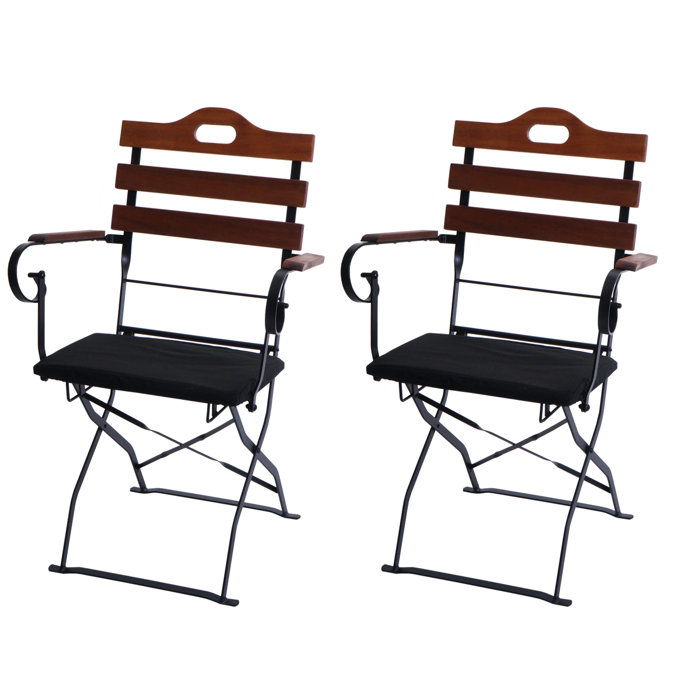 2er-Set Biergartenstuhl MCW-J40, Klappstuhl Gartenstuhl, Gastronomie-Qualit&auml;t Akazie ~ braun, Polster schwarz - Bild 1