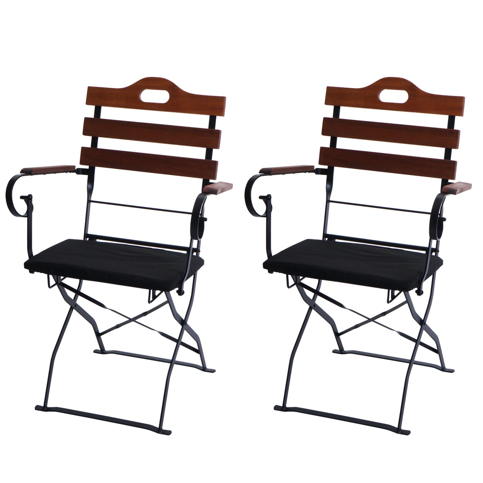2er-Set Biergartenstuhl MCW-J40, Klappstuhl Gartenstuhl, Gastronomie-Qualität Akazie ~ braun, Polster schwarz