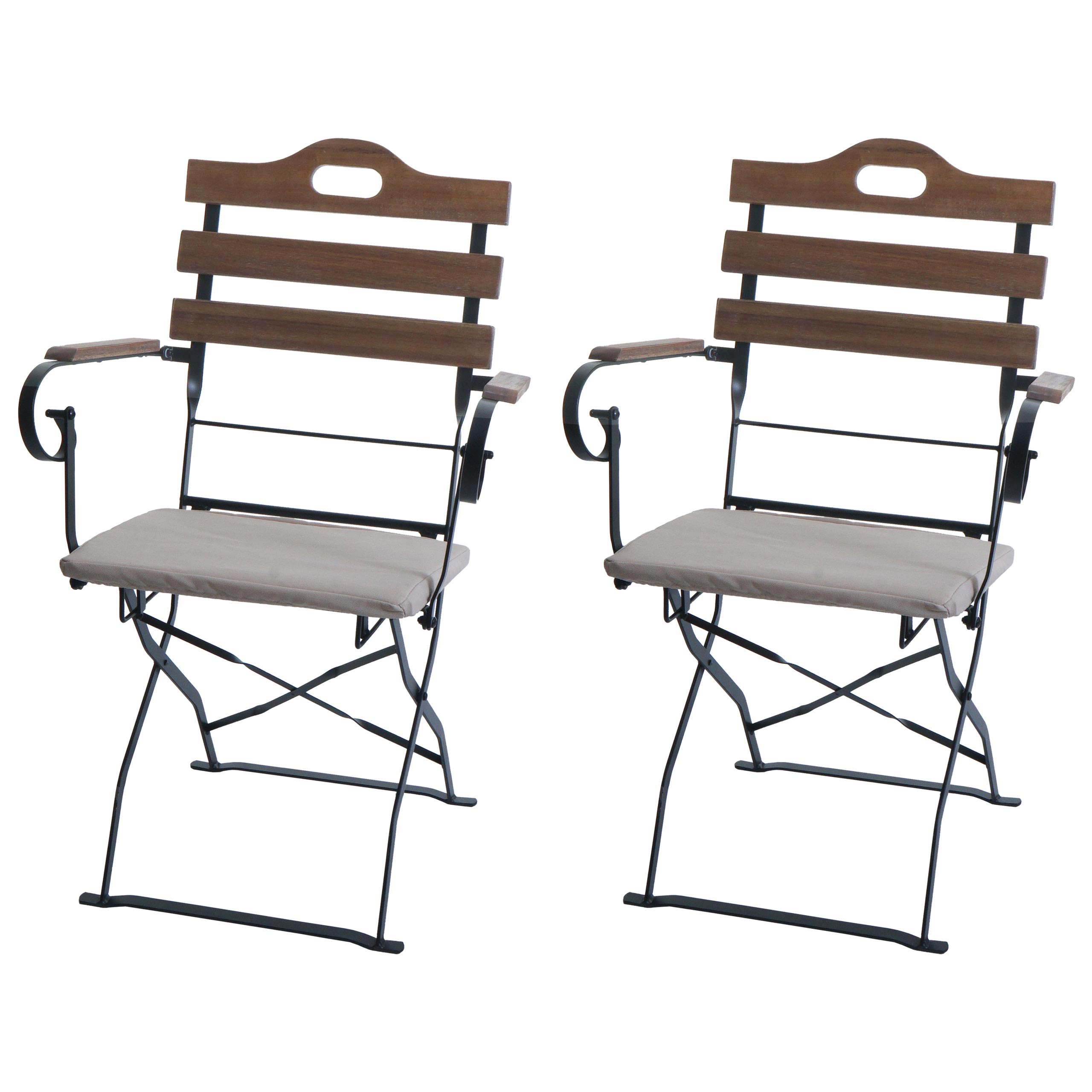 2er-Set Biergartenstuhl MCW-J40, Klappstuhl Gartenstuhl, Gastronomie-Qualit&auml;t Akazie ~ hellbraun, Polster beige - Bild 1